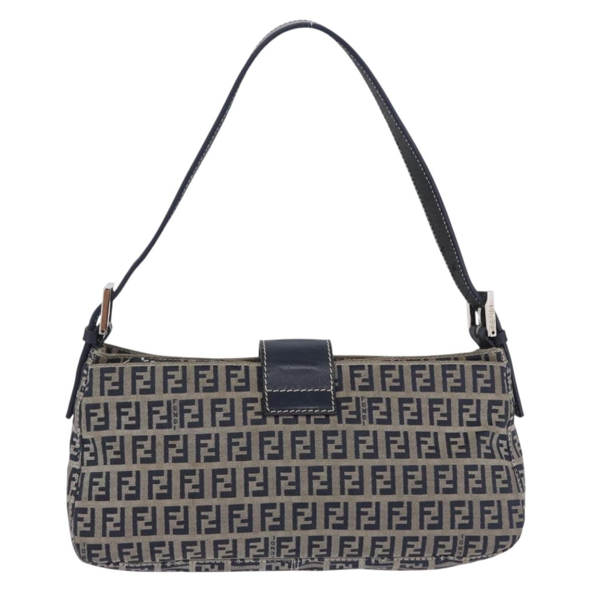Fendi Baguette Zucca Canvas Navy Canvas Handbag (Pre-Owned)
