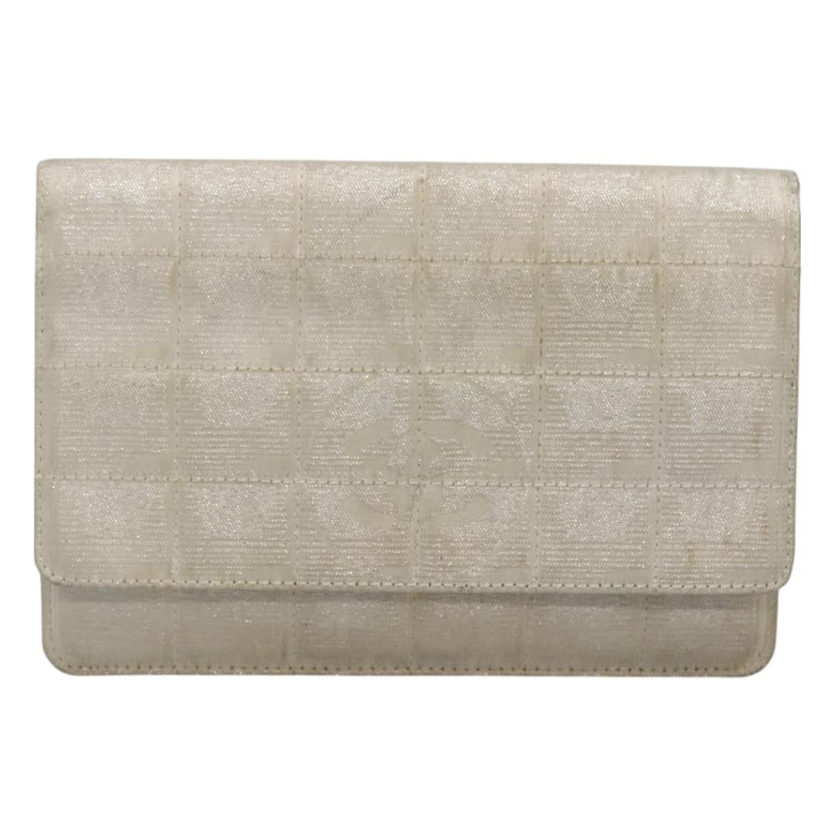 Chanel Travel Line Wallet On Chain Quilted Nylon Silver Nylon Bag (Pre-Owned)