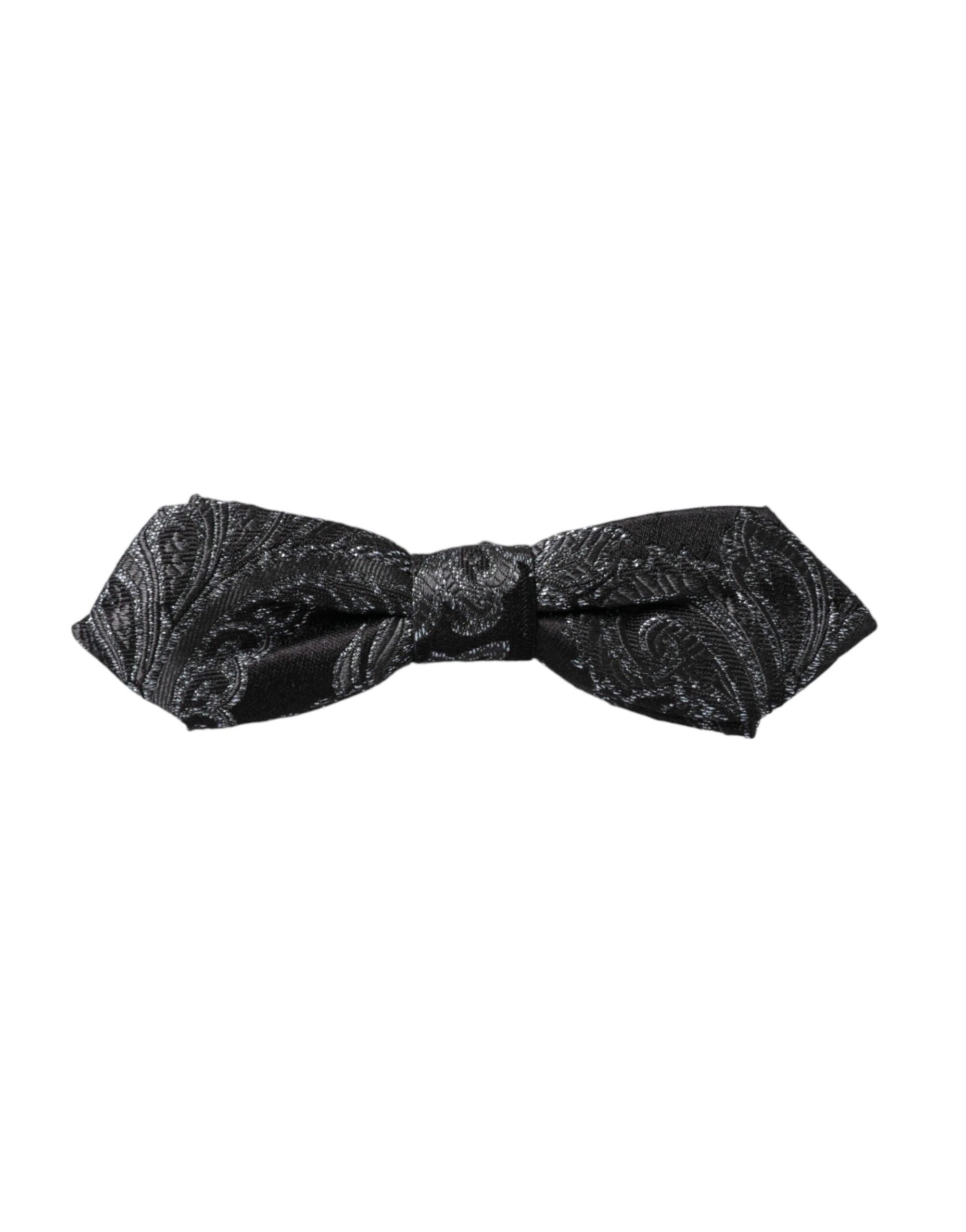 Dolce & Gabbana Black Silk Jacquard Adjustable Neck Men Bow Men's Tie