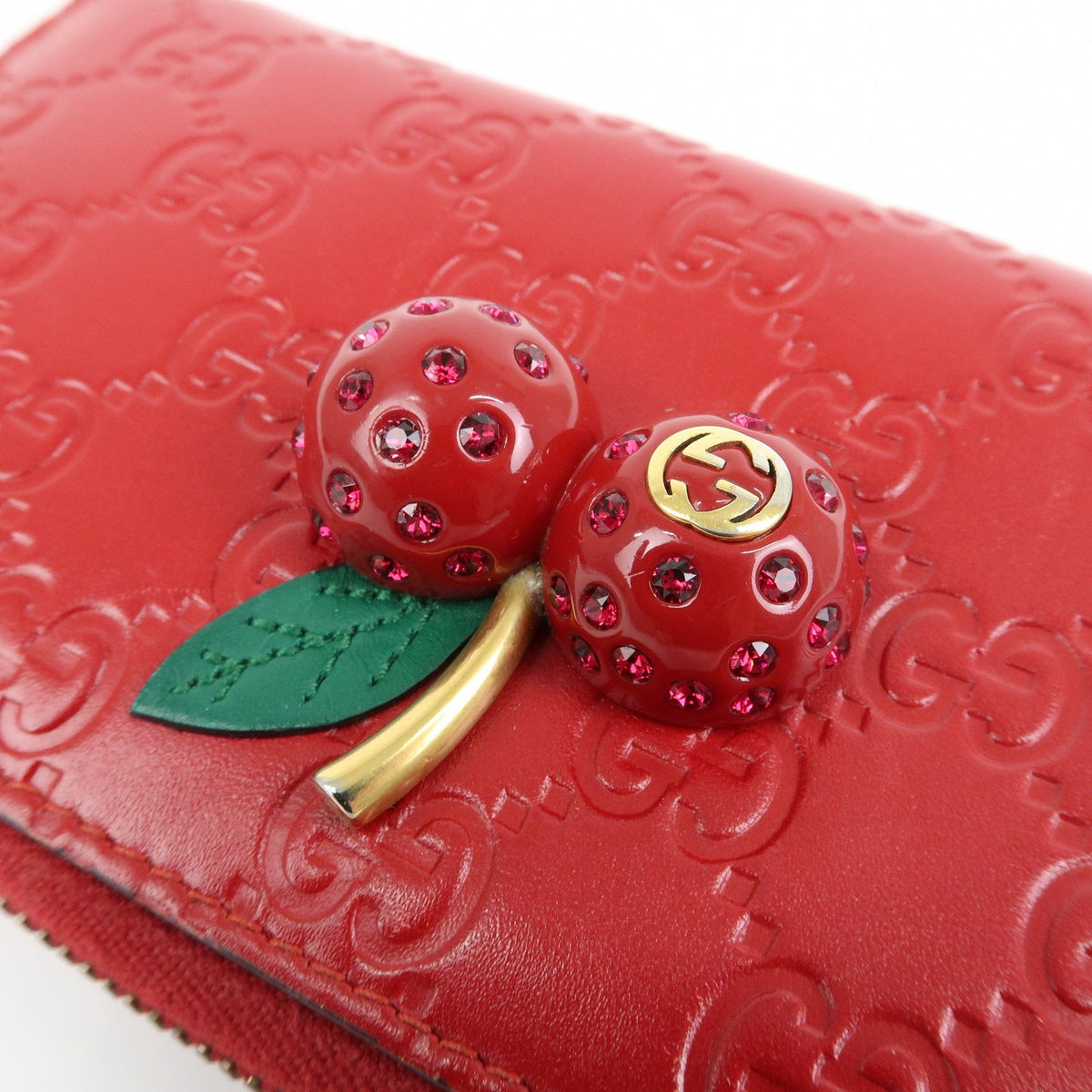 Gucci Cherries Wallet On Chain Guccissima Leather Red Leather Crossbody Bag Bag (Pre-Owned)