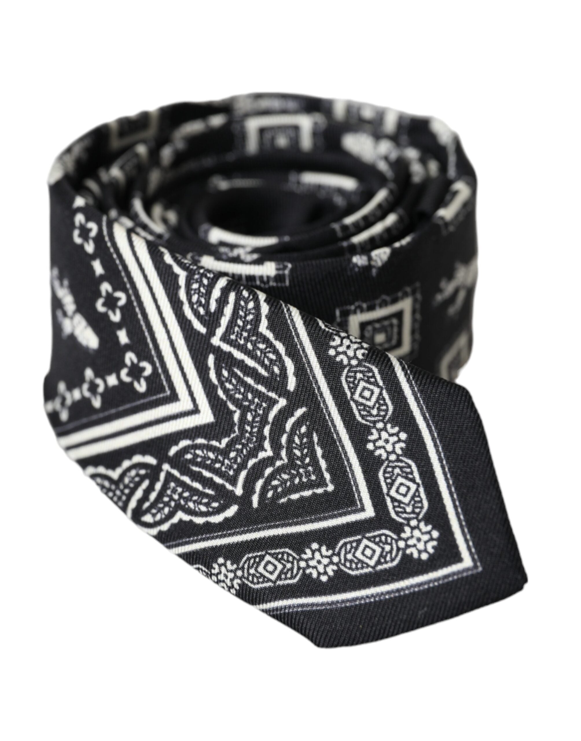 Dolce & Gabbana Black Patterned 100%Silk Adjustable Men's Tie