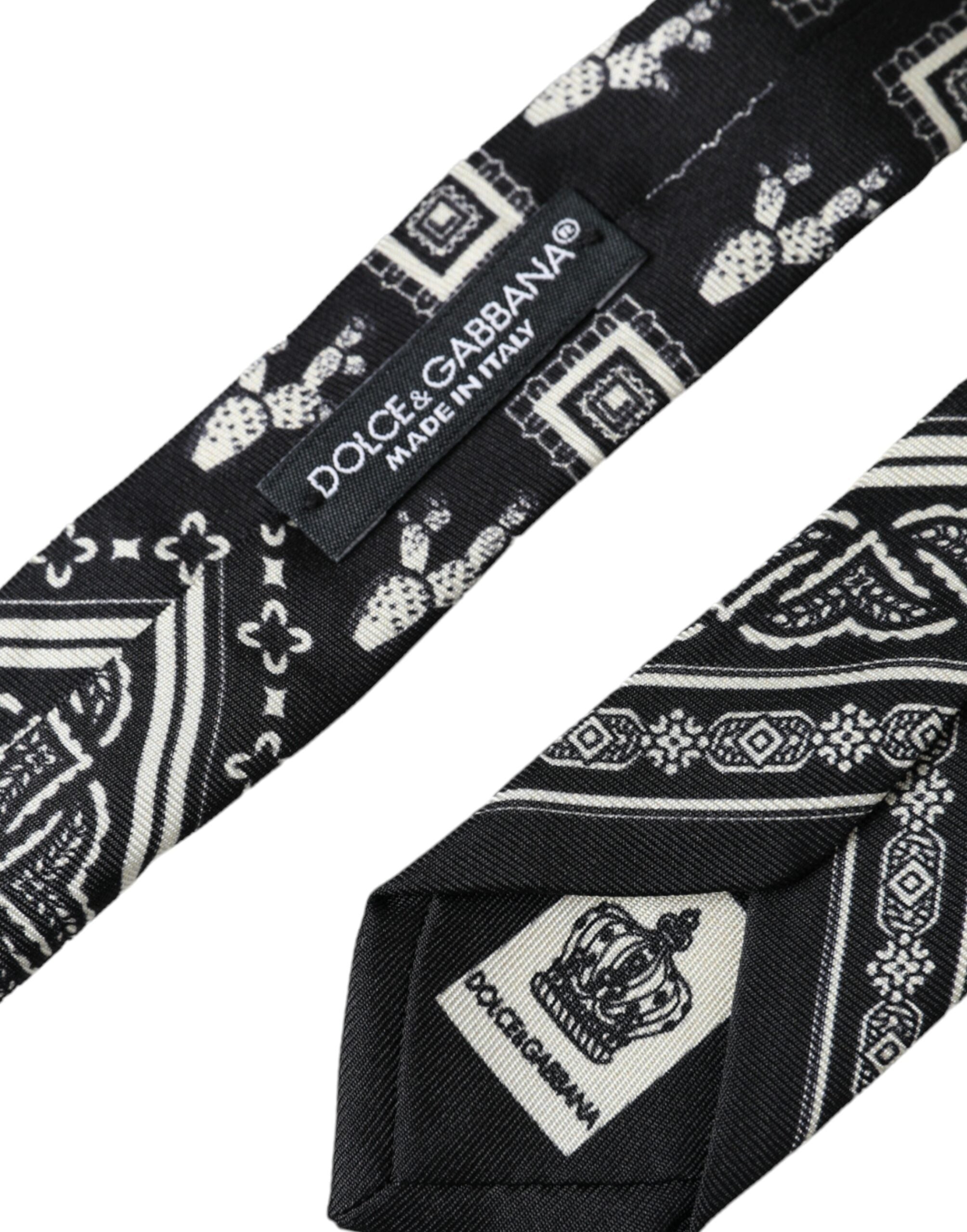 Dolce & Gabbana Black Patterned 100%Silk Adjustable Men's Tie