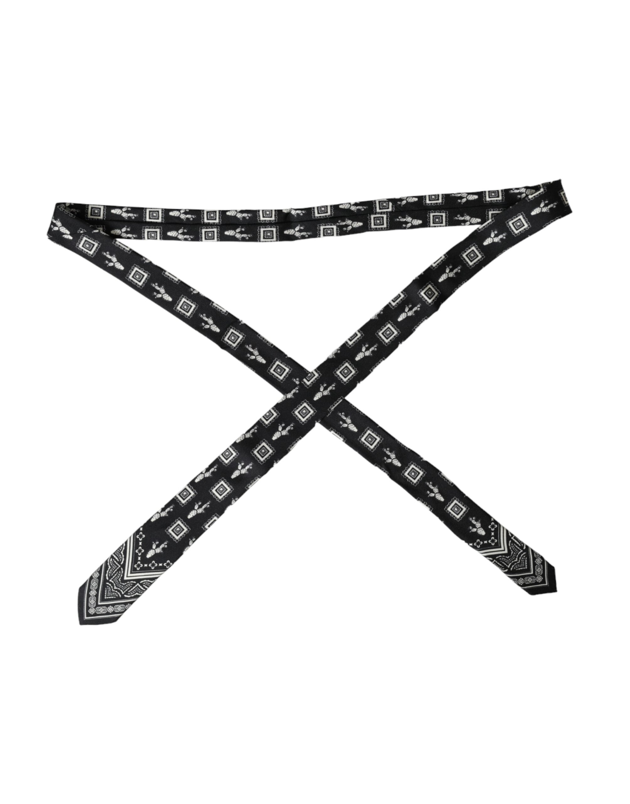 Dolce & Gabbana Black Patterned 100%Silk Adjustable Men's Tie