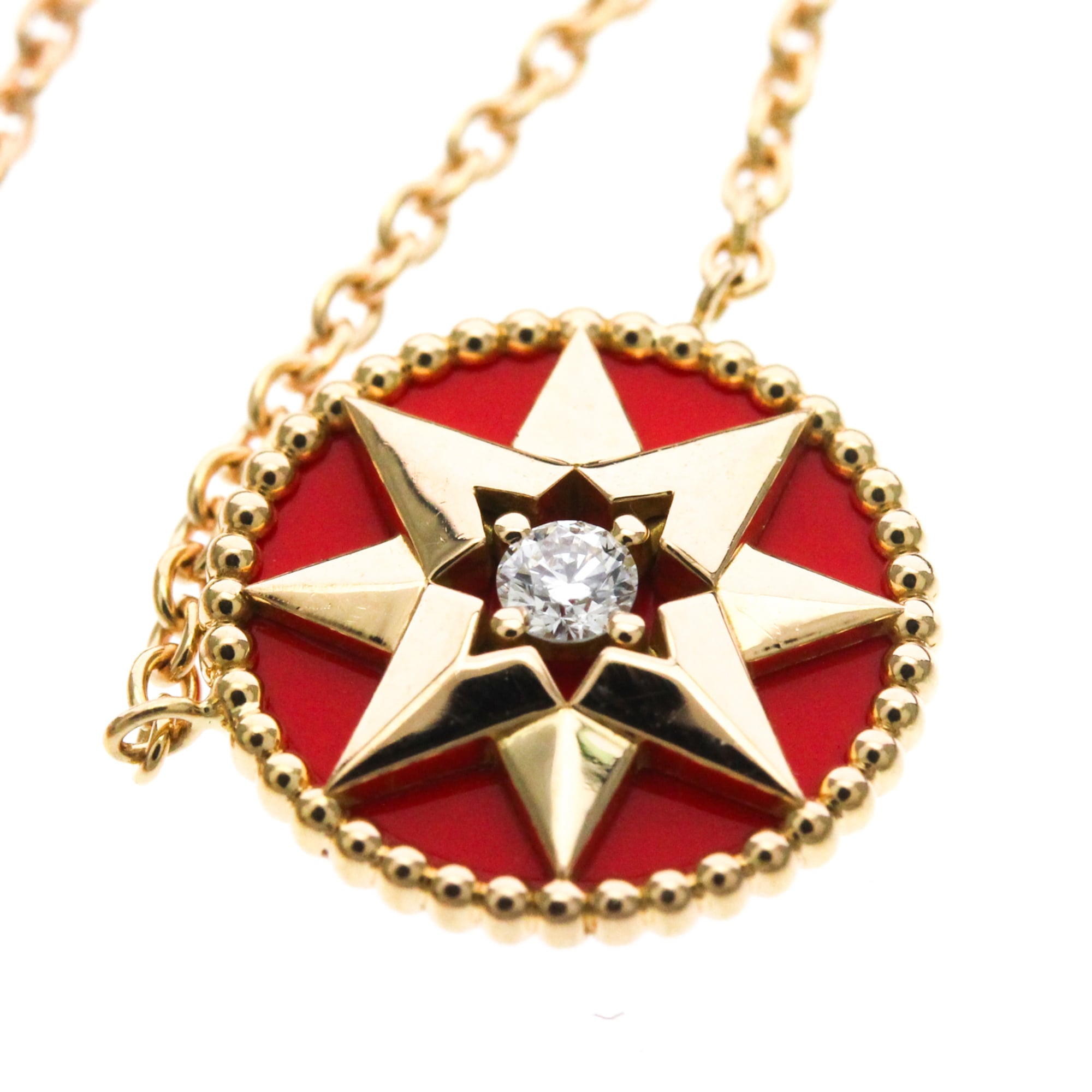Christian Dior Rose Des Vents 18K Rose Gold With Diamonds Gold Pink_Gold Necklace Jewelry (Pre-Owned)