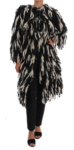 Dolce & Gabbana Black and White Fringed Wool Coat Women's Jacket