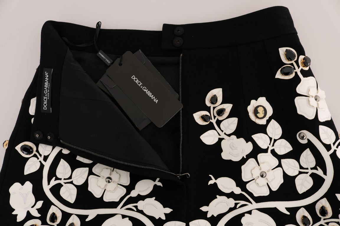 Dolce & Gabbana Black Crystal Floral Pencil Women's Skirt