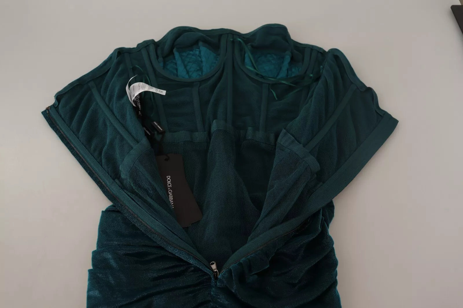 Dolce & Gabbana Turquoise Bustier Bodice Draped Midi Women's Dress. (Pre-Owned)