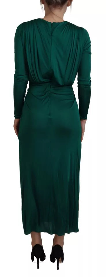 Dolce & Gabbana Dark Green Viscose Long Sleeve Midi Women's Dress (Pre-Owned)