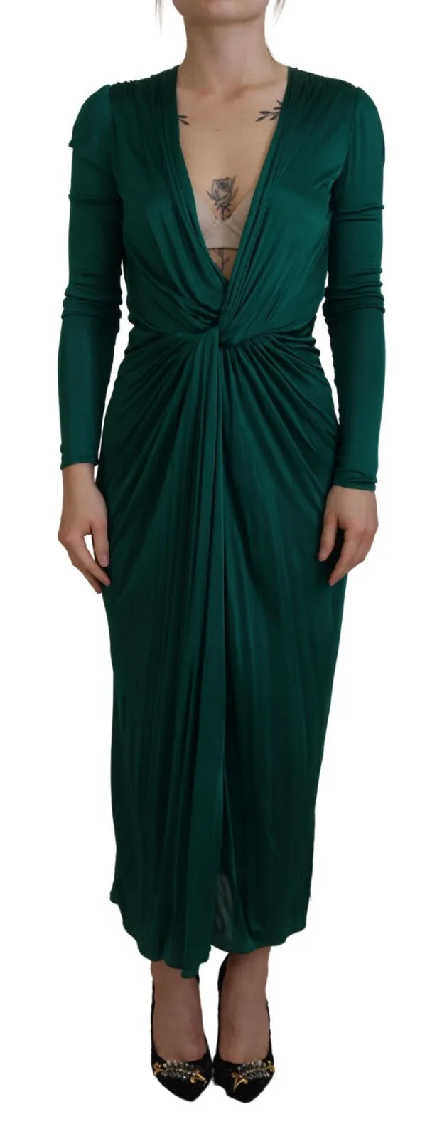 Dolce & Gabbana Dark Green Viscose Long Sleeve Midi Women's Dress (Pre-Owned)