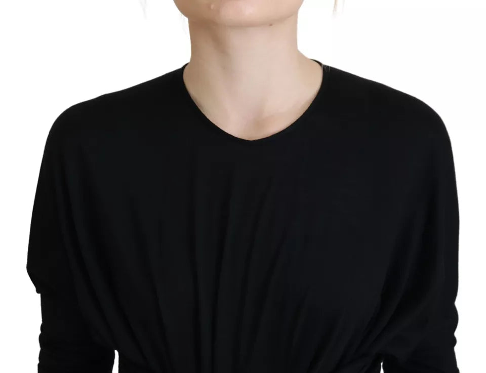 Dolce & Gabbana Black Sheath Midi Gown Wool Wrap Women's Dress (Pre-Owned)