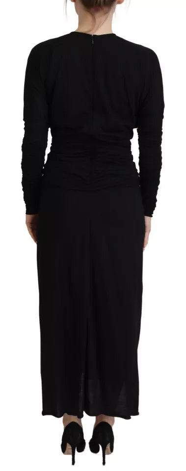 Dolce & Gabbana Black Sheath Midi Gown Wool Wrap Women's Dress (Pre-Owned)