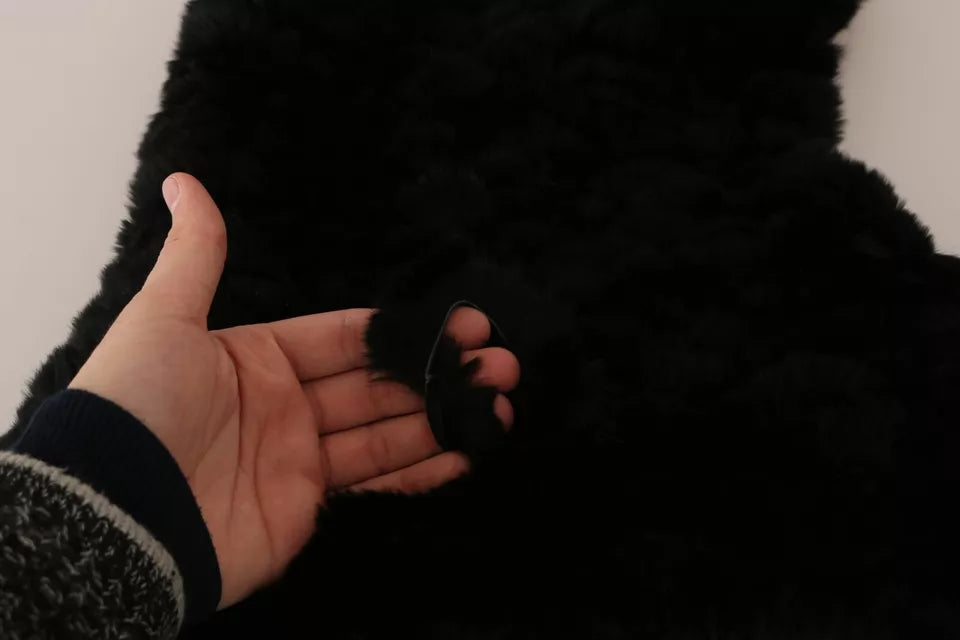 Dolce & Gabbana Black Silver Fox Fur Cashmere Hooded Women's Scarf