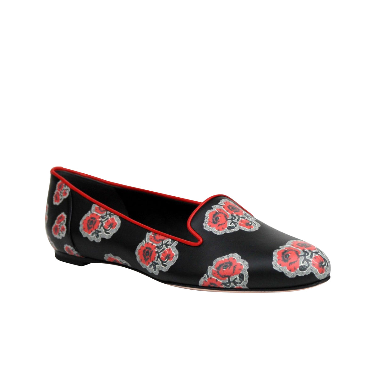 Rose Pattern Leather Slipper Shoes