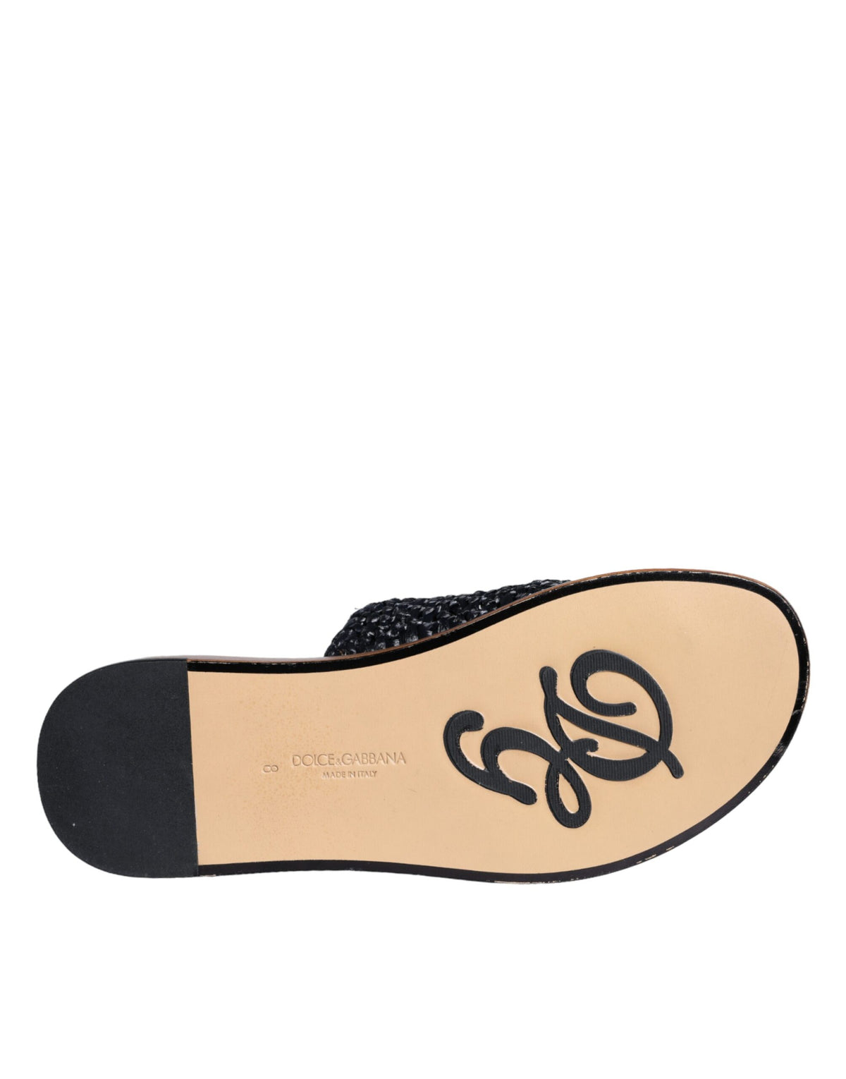 Dolce & Gabbana Black Monochrome Braided Raffia Slides Men's Shoes (Pre-Owned)