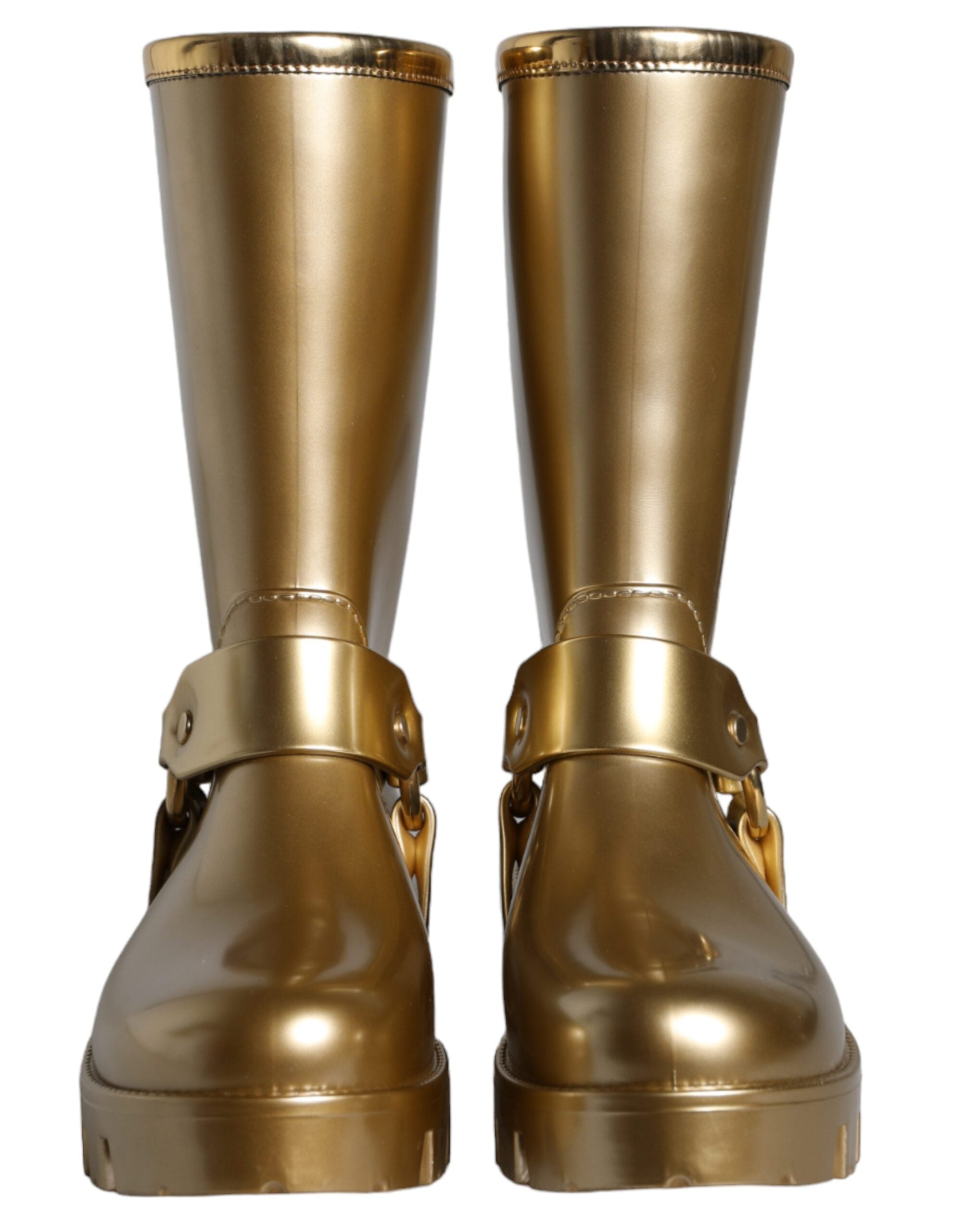 Dolce & Gabbana Metallic Gold Rubber PVC Rain Boots Women's Shoes