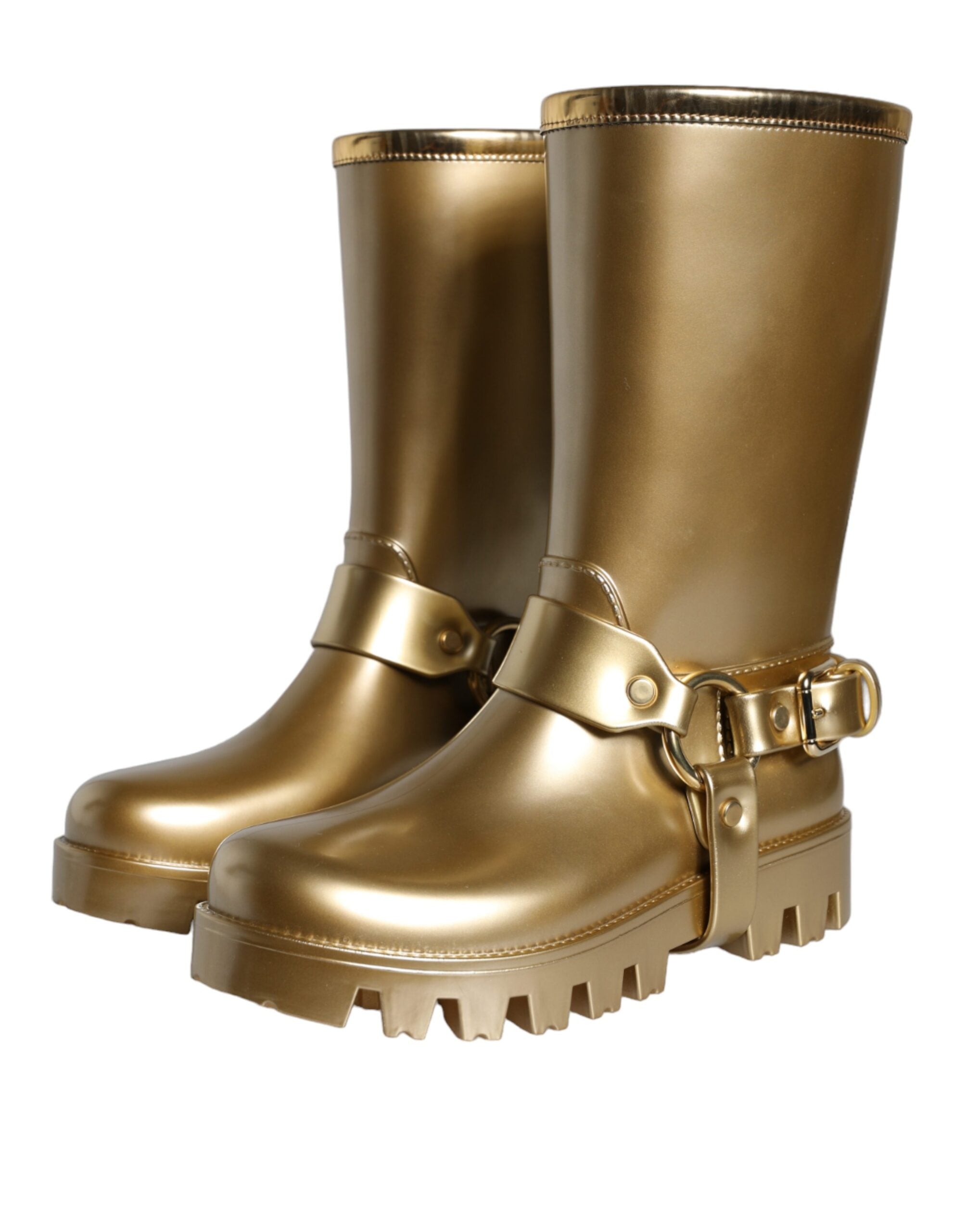Dolce & Gabbana Metallic Gold Rubber PVC Rain Boots Women's Shoes
