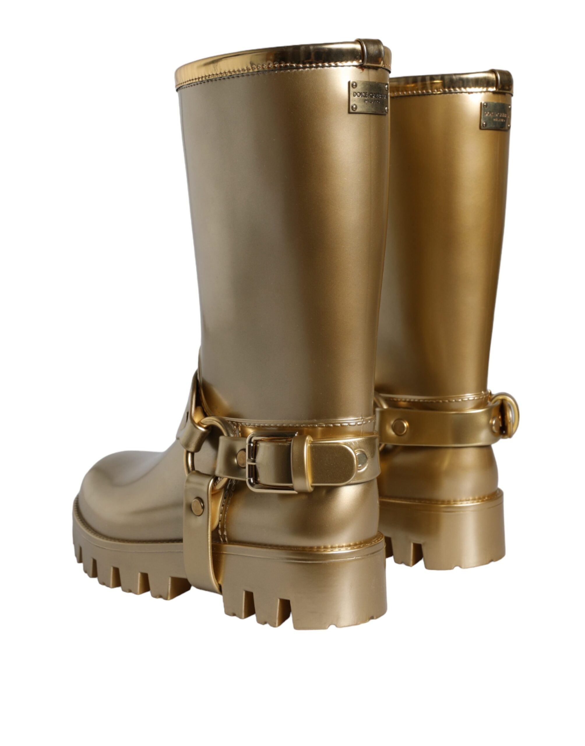 Dolce & Gabbana Metallic Gold Rubber PVC Rain Boots Women's Shoes