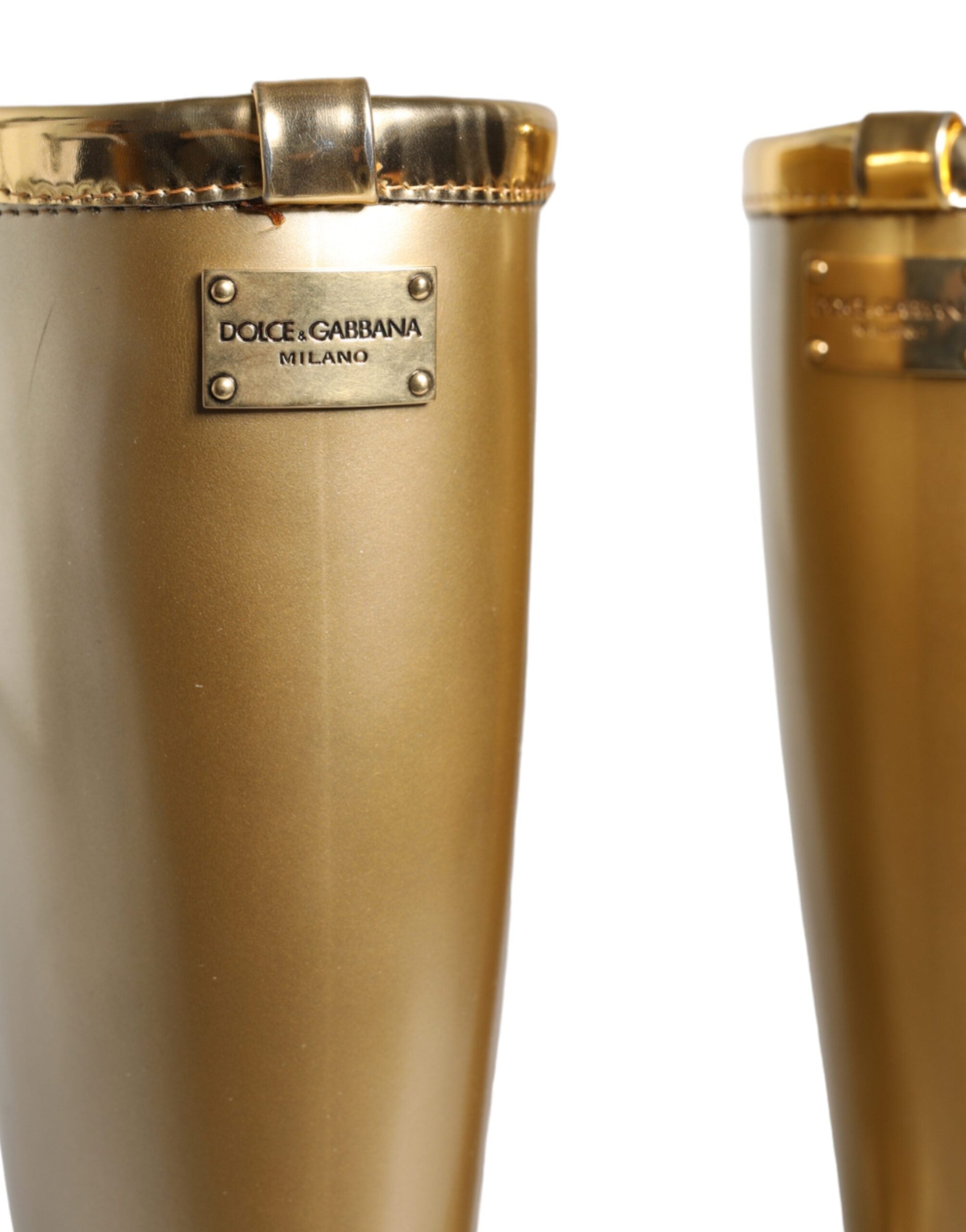 Dolce & Gabbana Metallic Gold Rubber PVC Rain Boots Women's Shoes