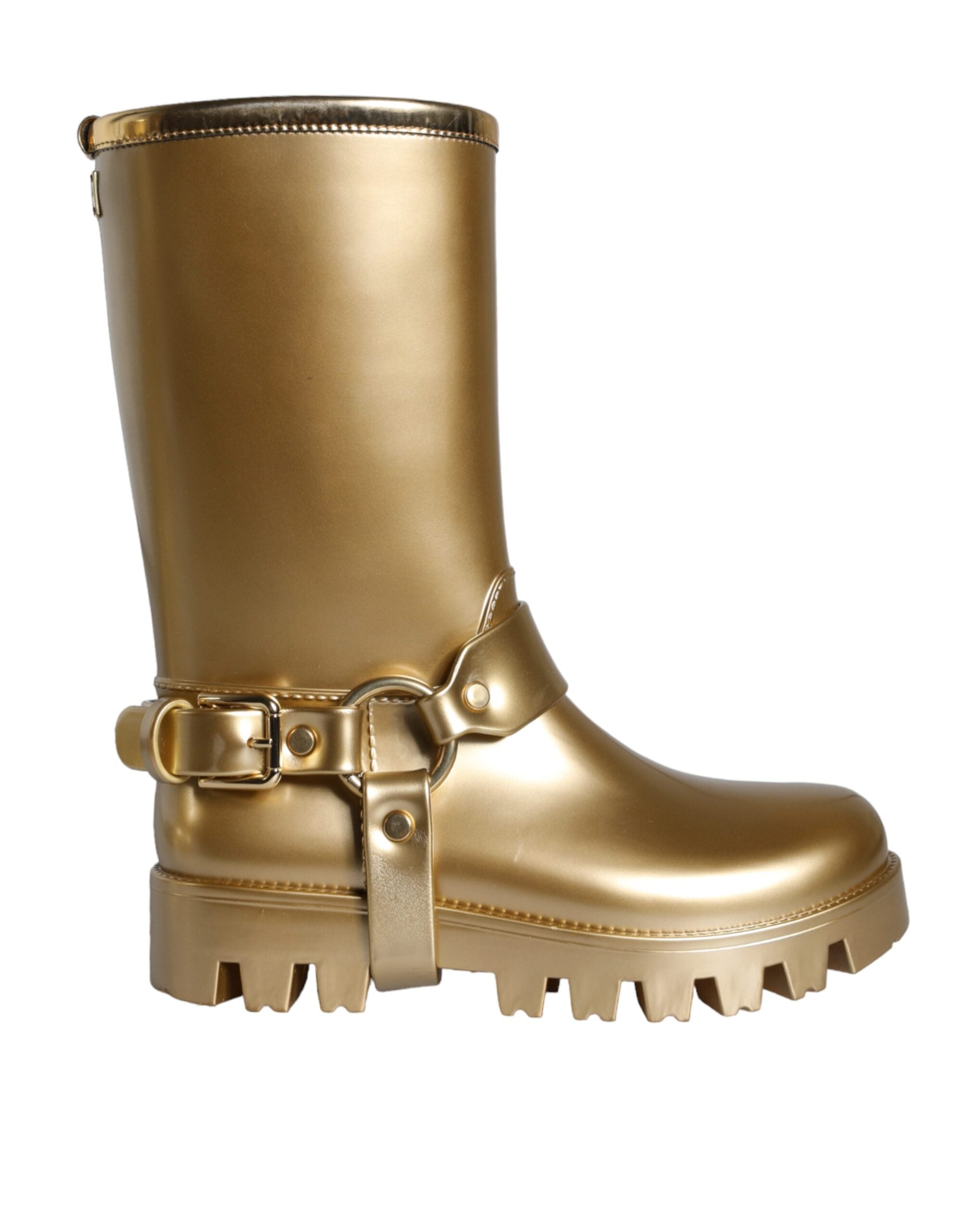 Dolce & Gabbana Metallic Gold Rubber PVC Rain Boots Women's Shoes