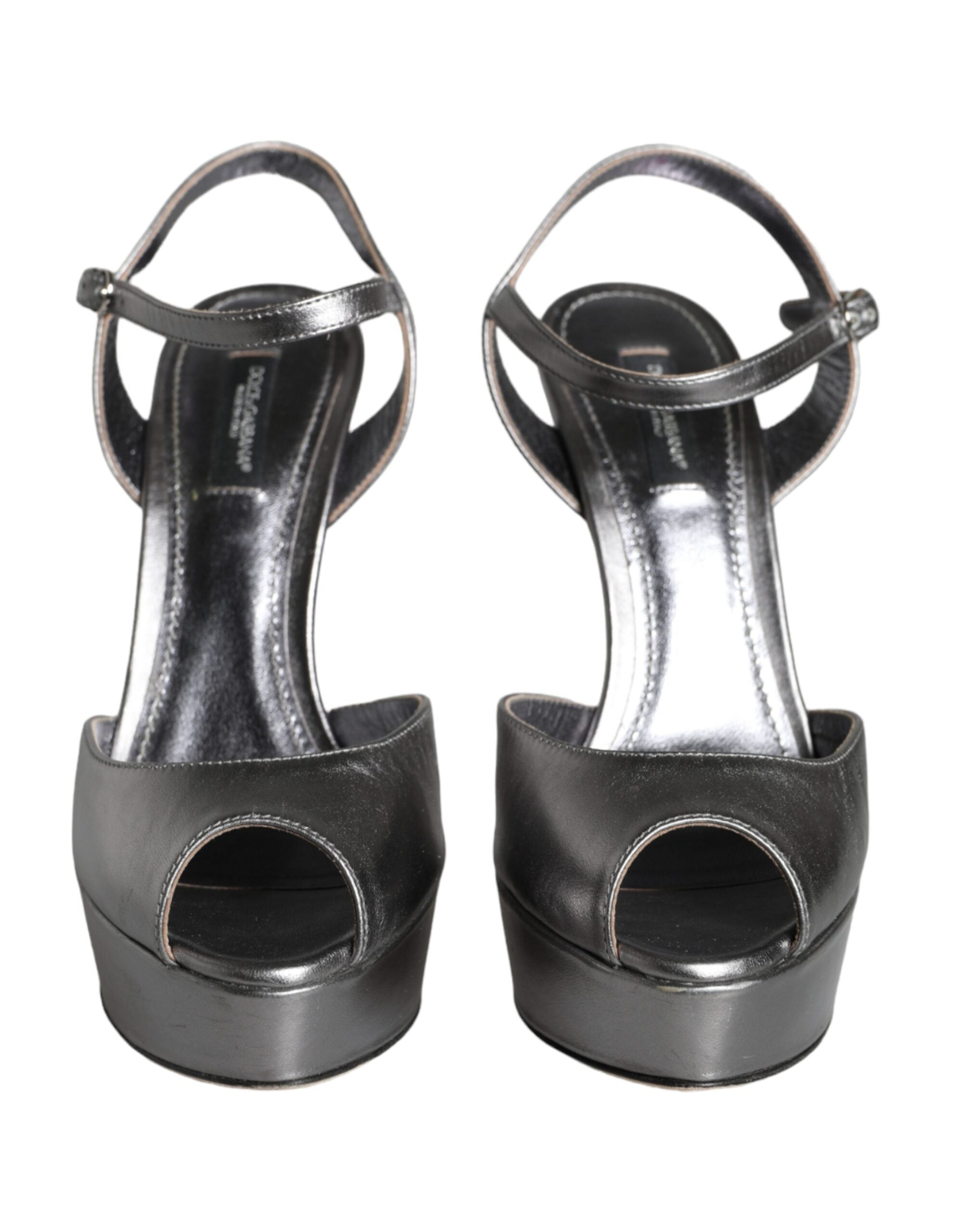 Dolce & Gabbana Metallic Silver Leather Keira Platform Sandals Women's Shoes (Pre-Owned)