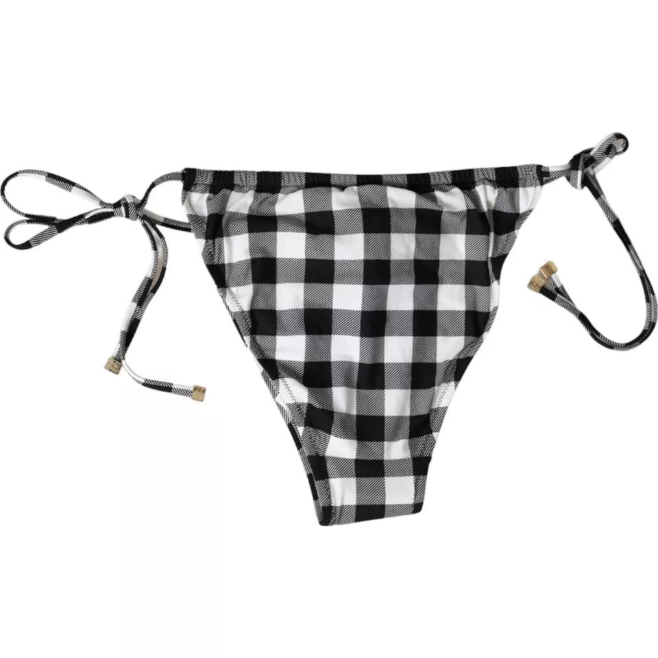 Dolce & Gabbana Black White Check Swimwear Beachwear Bottom Women's Bikini