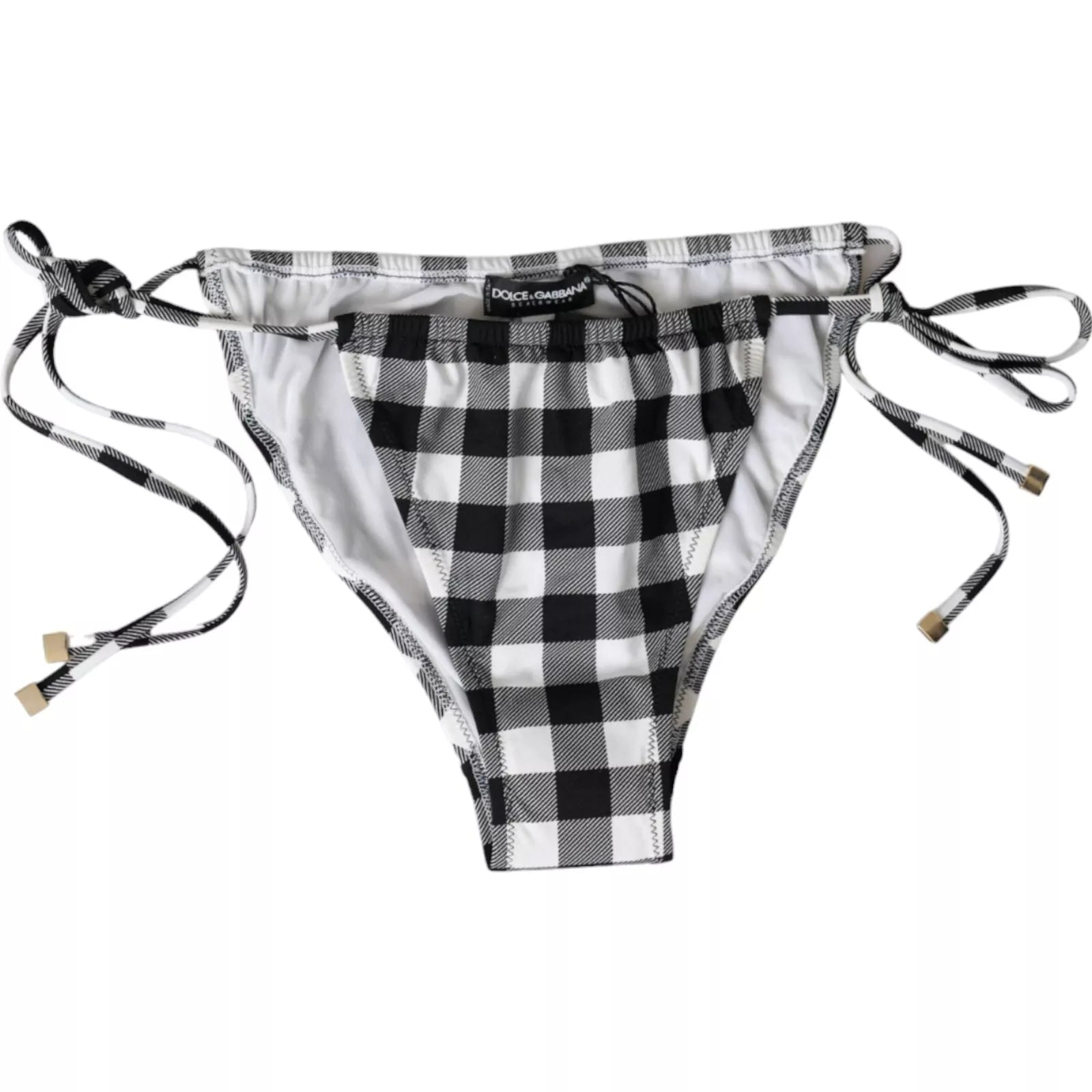 Dolce & Gabbana Black White Check Swimwear Beachwear Bottom Women's Bikini