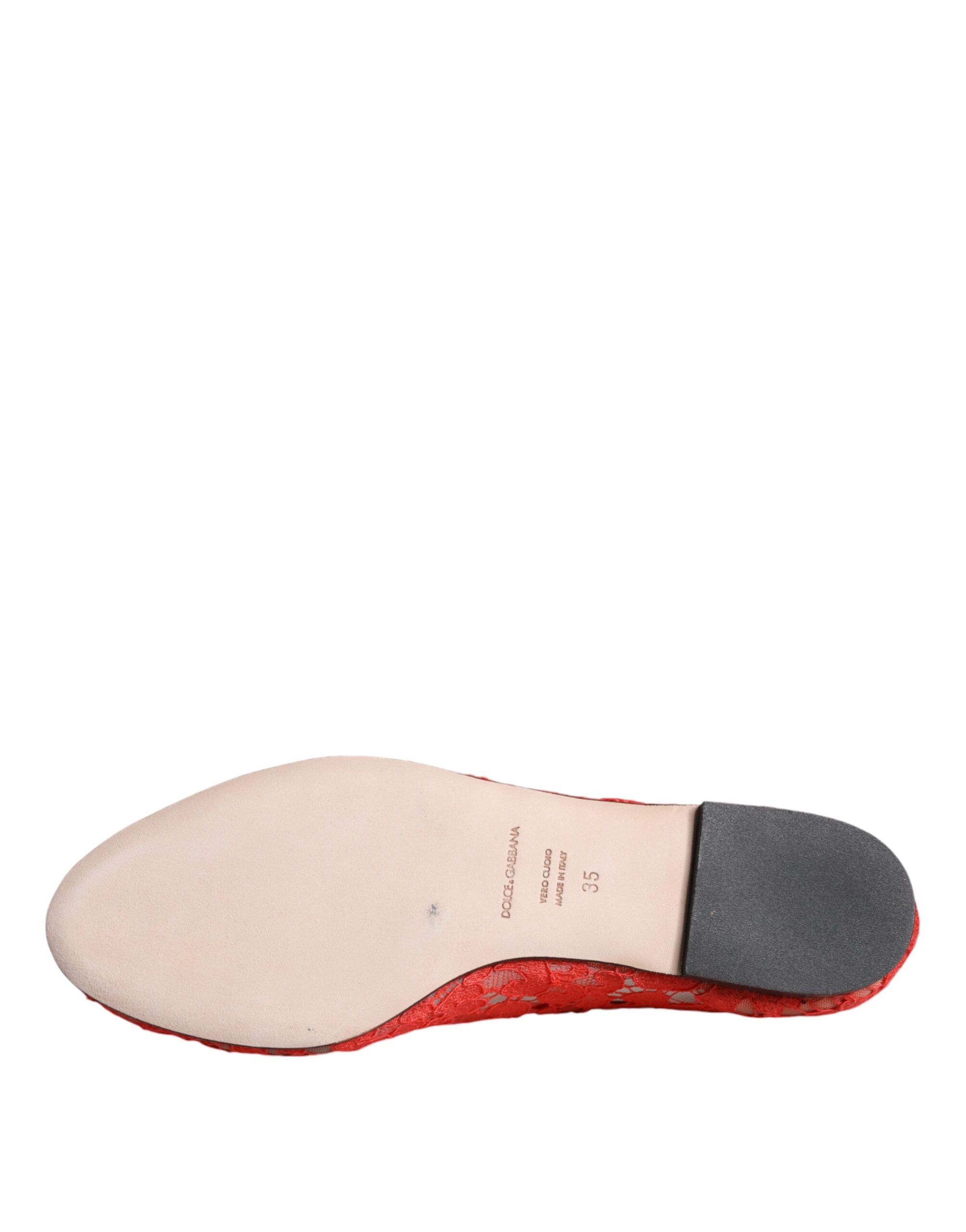 Dolce & Gabbana Coral Lace Crystal Ballet Flats Loafers Women's Shoes