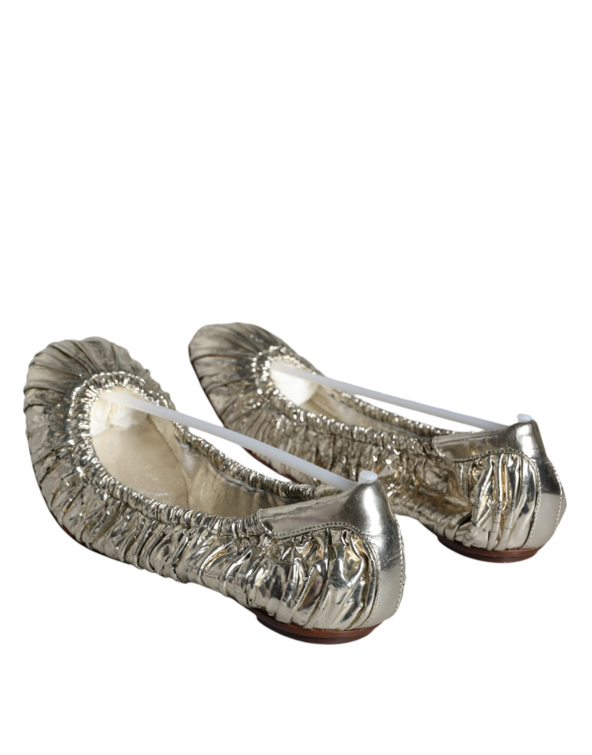 Dolce & Gabbana Silver Patent Leather Scrunch Ballet Flats Women's Shoes (Pre-Owned)