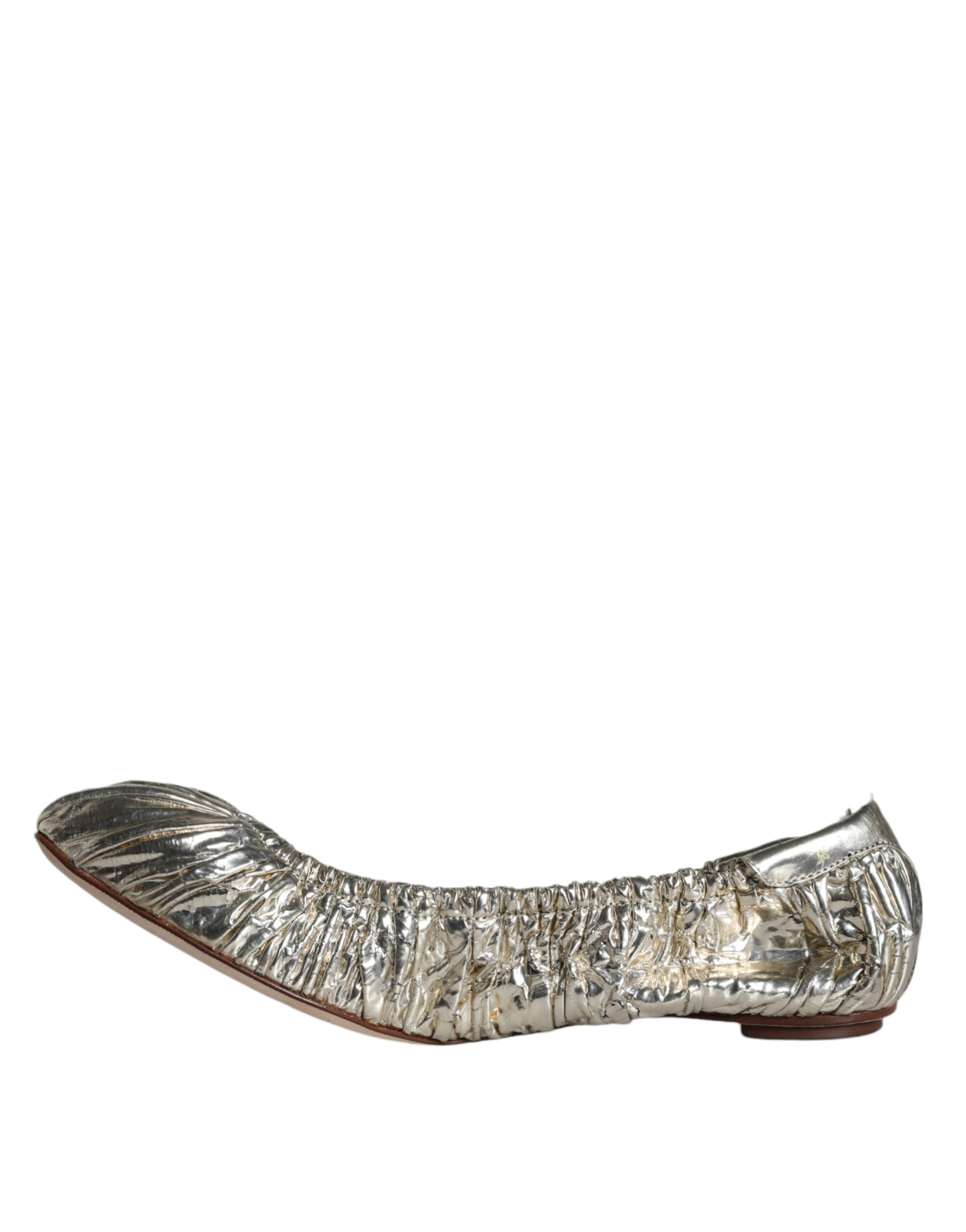 Dolce & Gabbana Silver Patent Leather Scrunch Ballet Flats Women's Shoes (Pre-Owned)