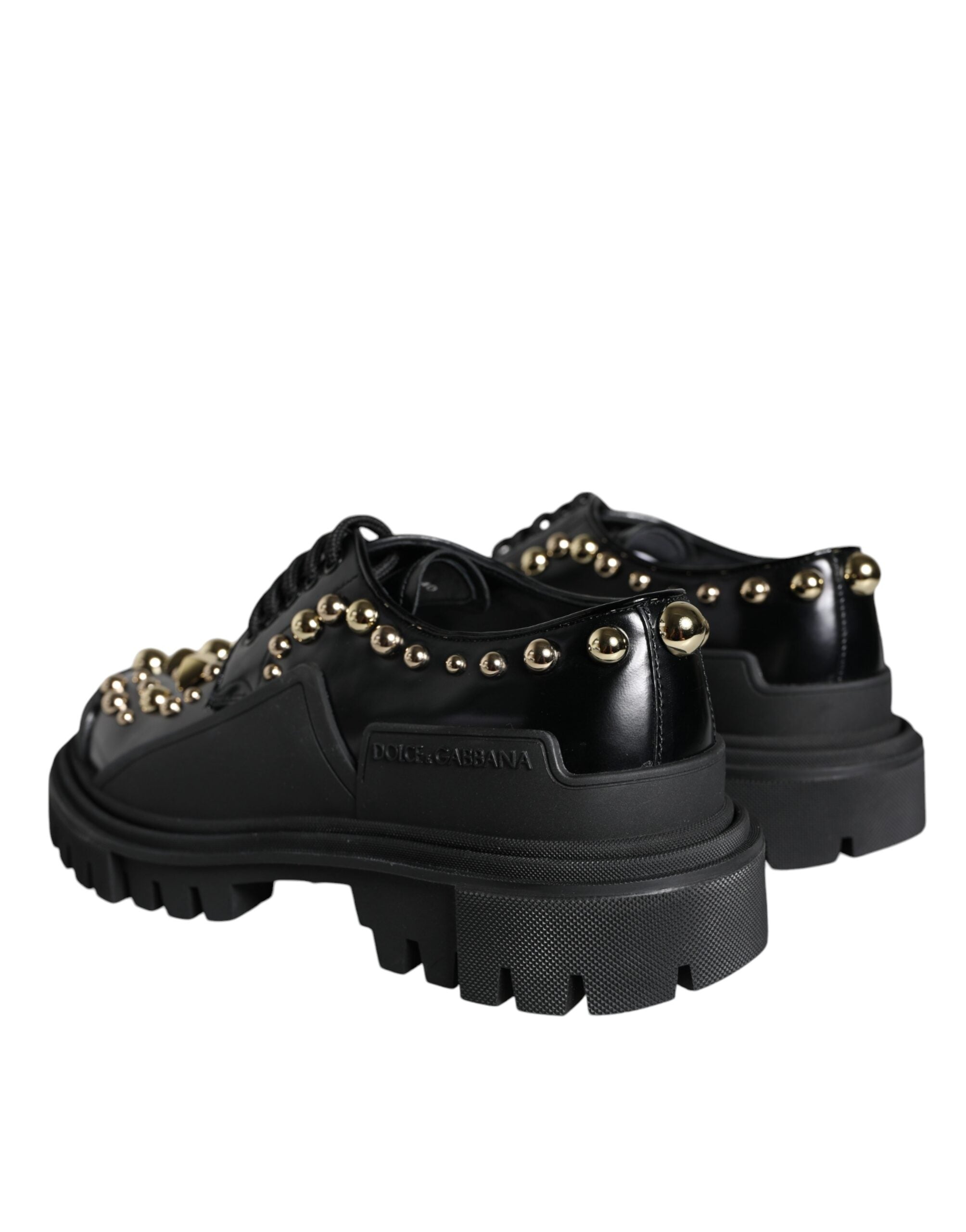 Dolce & Gabbana Black Leather Trekking Derby Embellished Women's Shoes