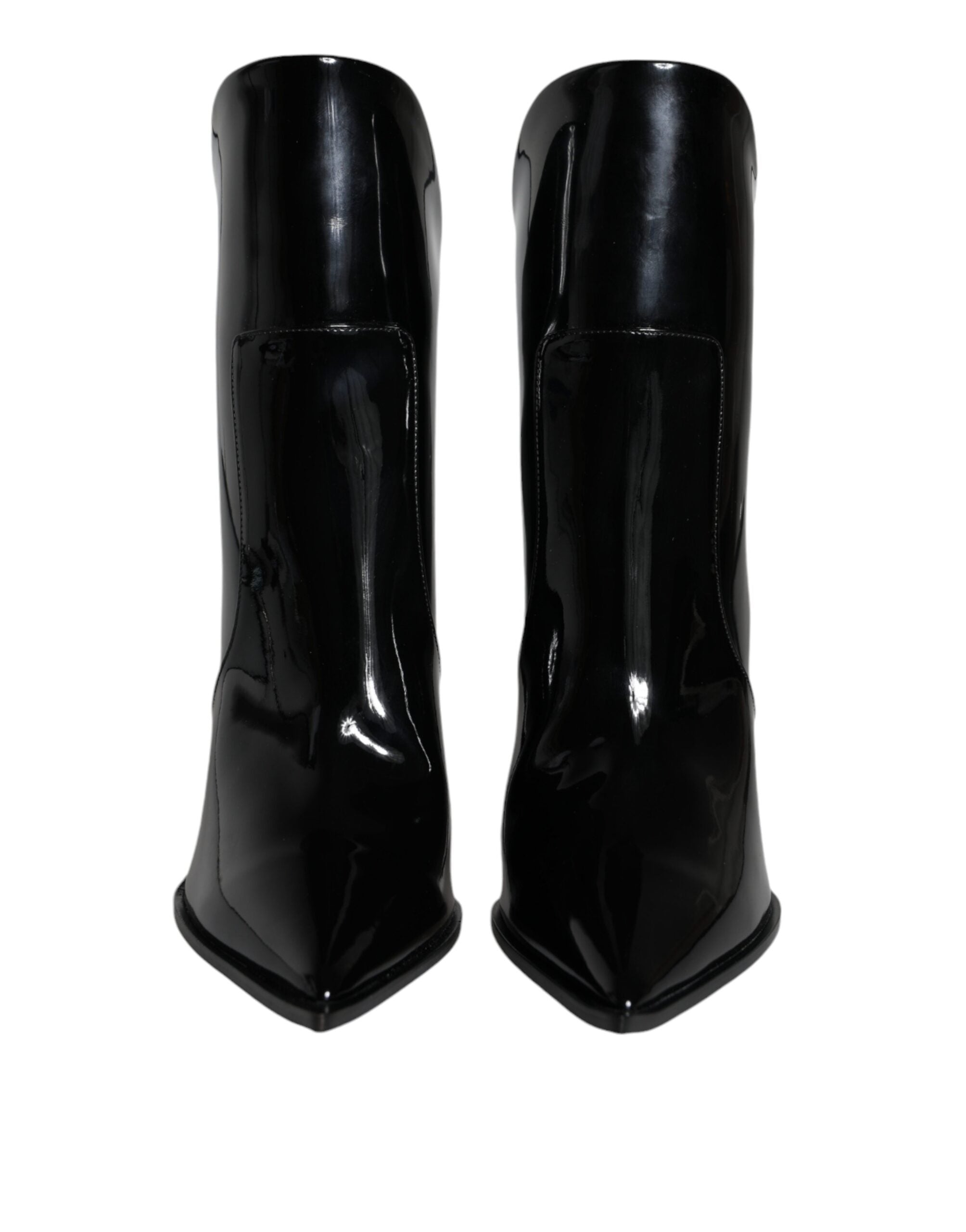 Dolce & Gabbana Black Patent Leather Pointed Ankle Boots Women's Shoes