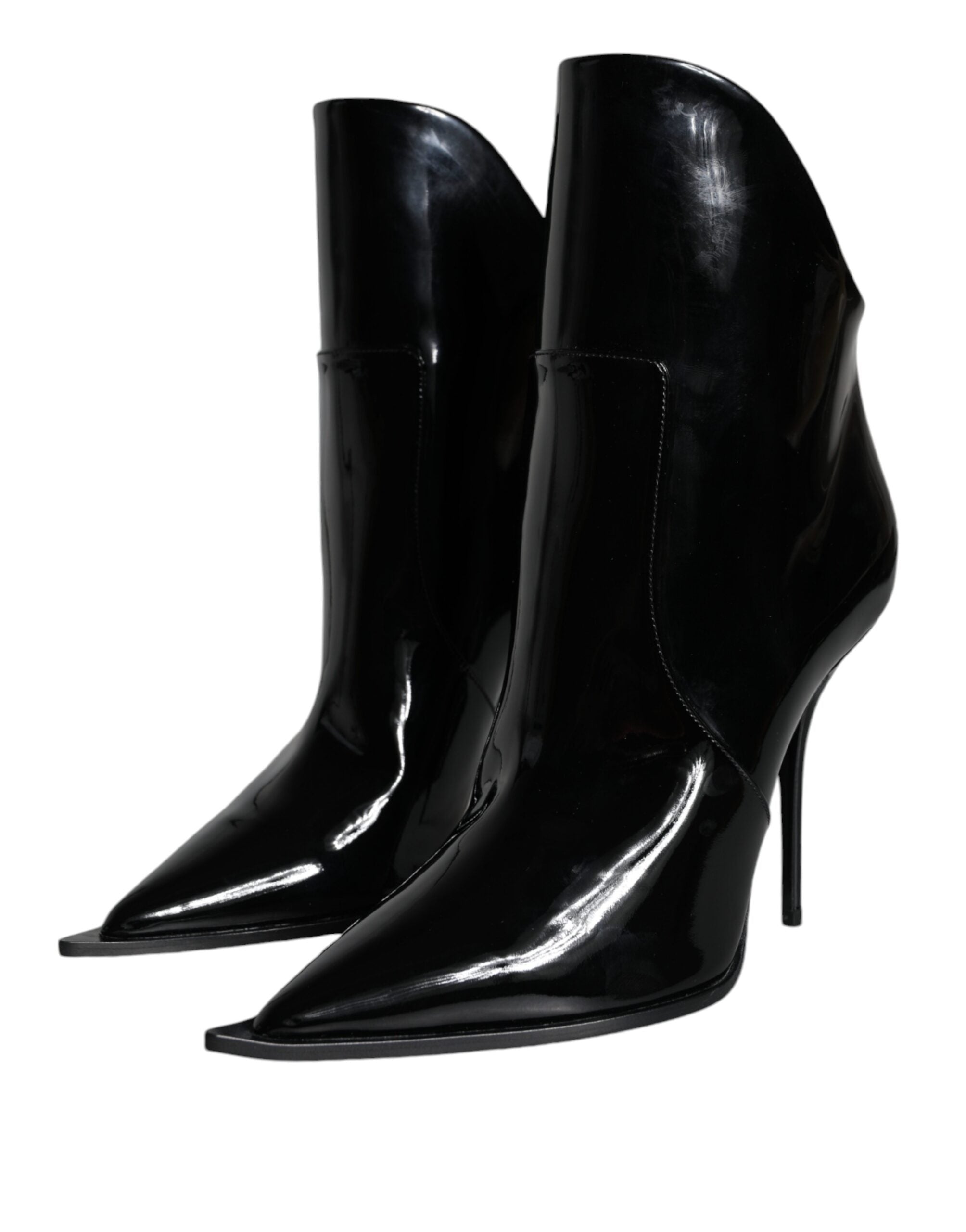 Dolce & Gabbana Black Patent Leather Pointed Ankle Boots Women's Shoes