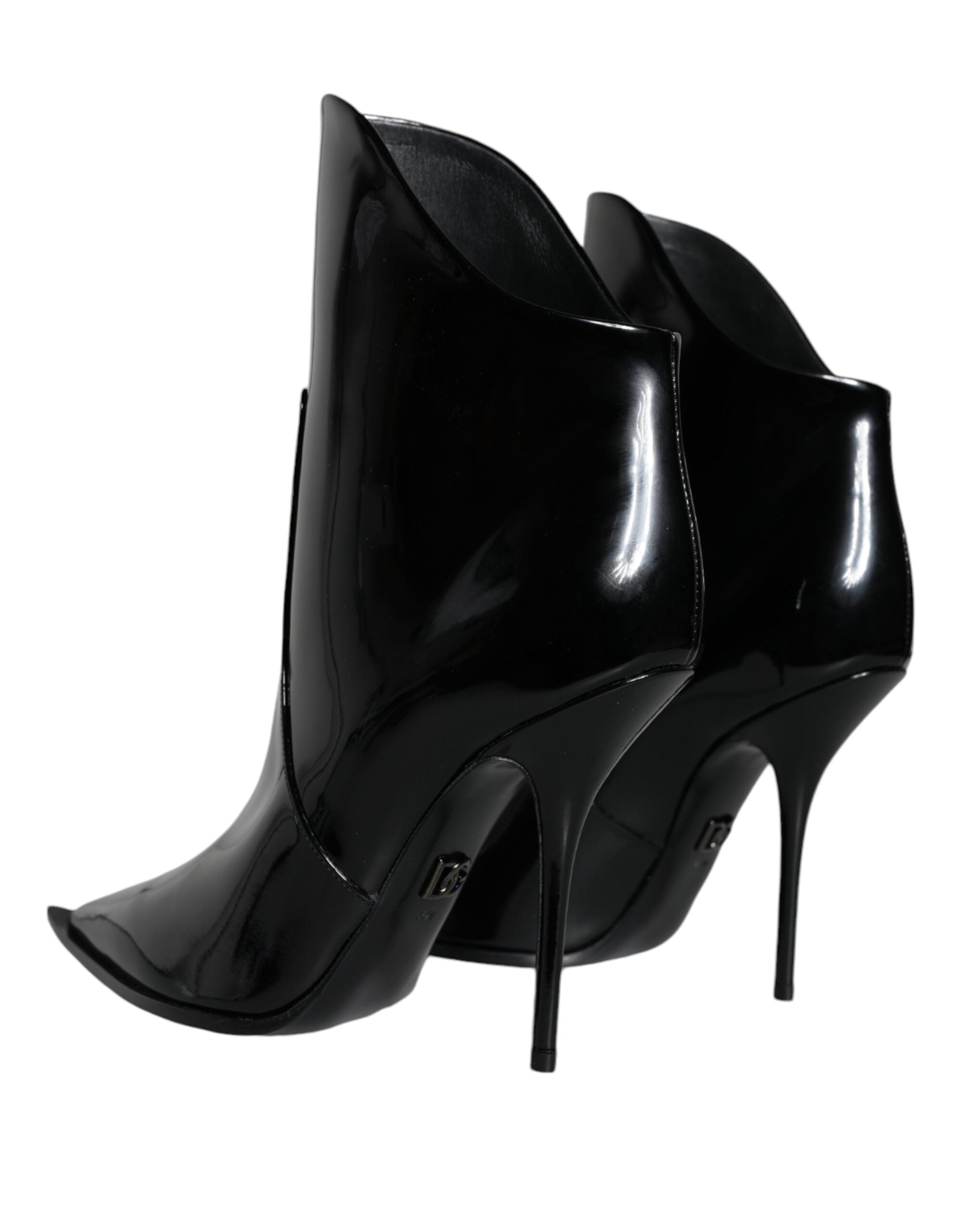 Dolce & Gabbana Black Patent Leather Pointed Ankle Boots Women's Shoes