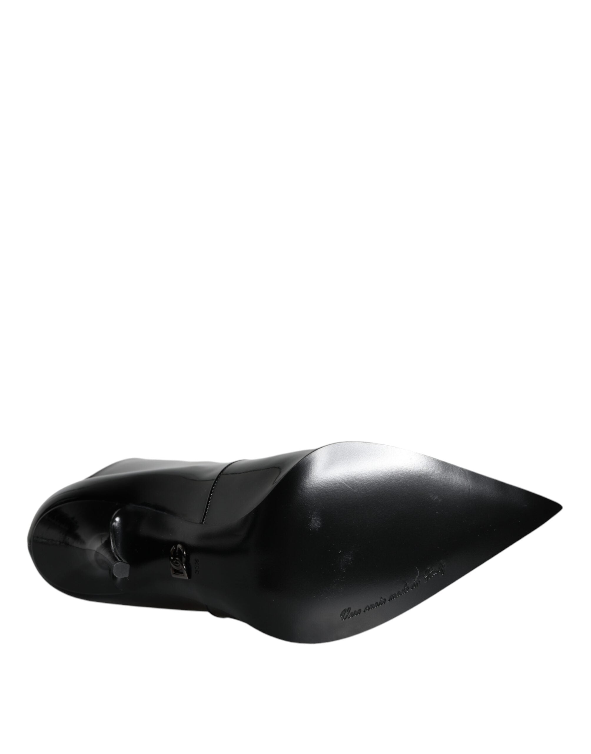 Dolce & Gabbana Black Patent Leather Pointed Ankle Boots Women's Shoes