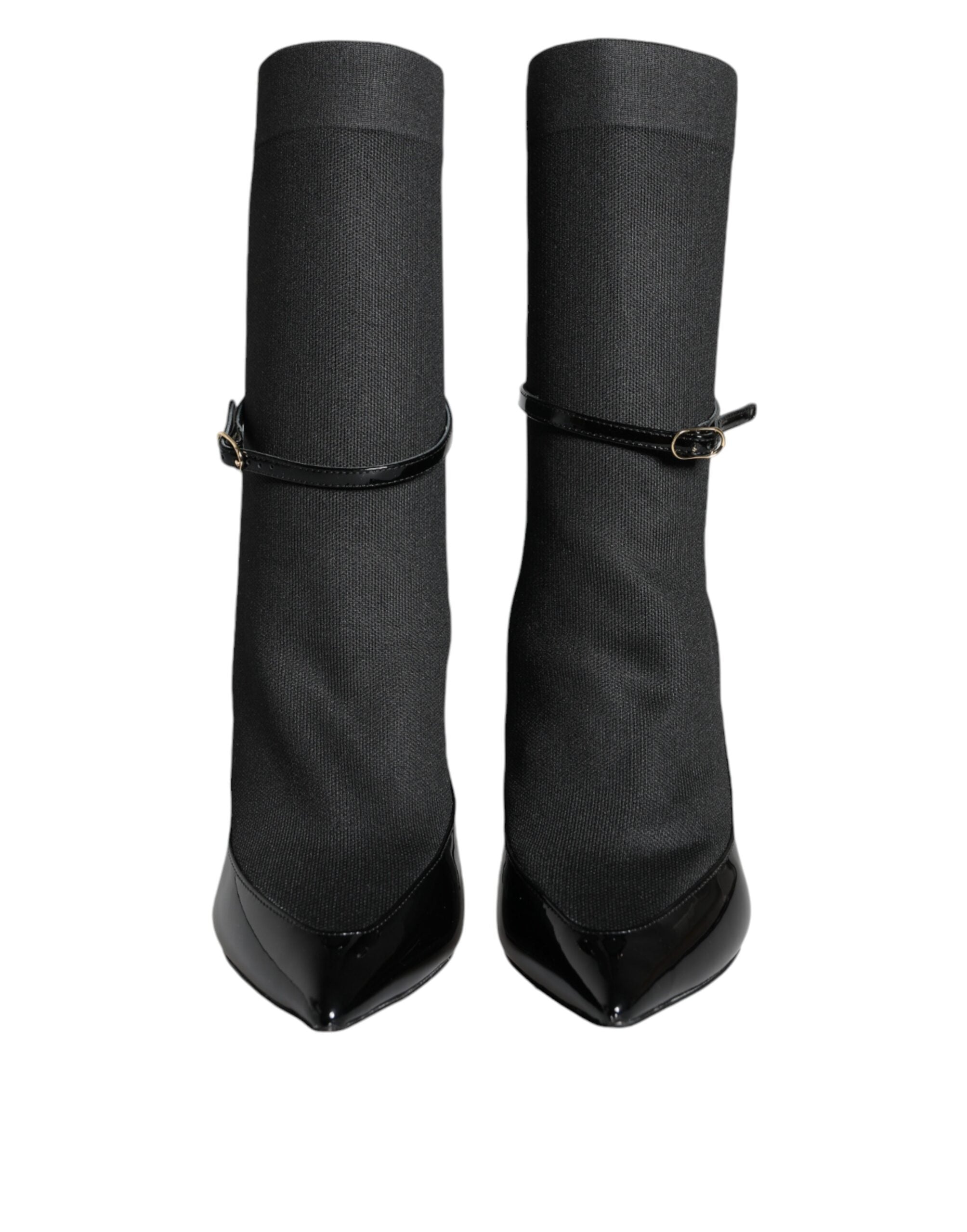 Dolce & Gabbana Black Leather Stilettos Booties Socks Women's Shoes