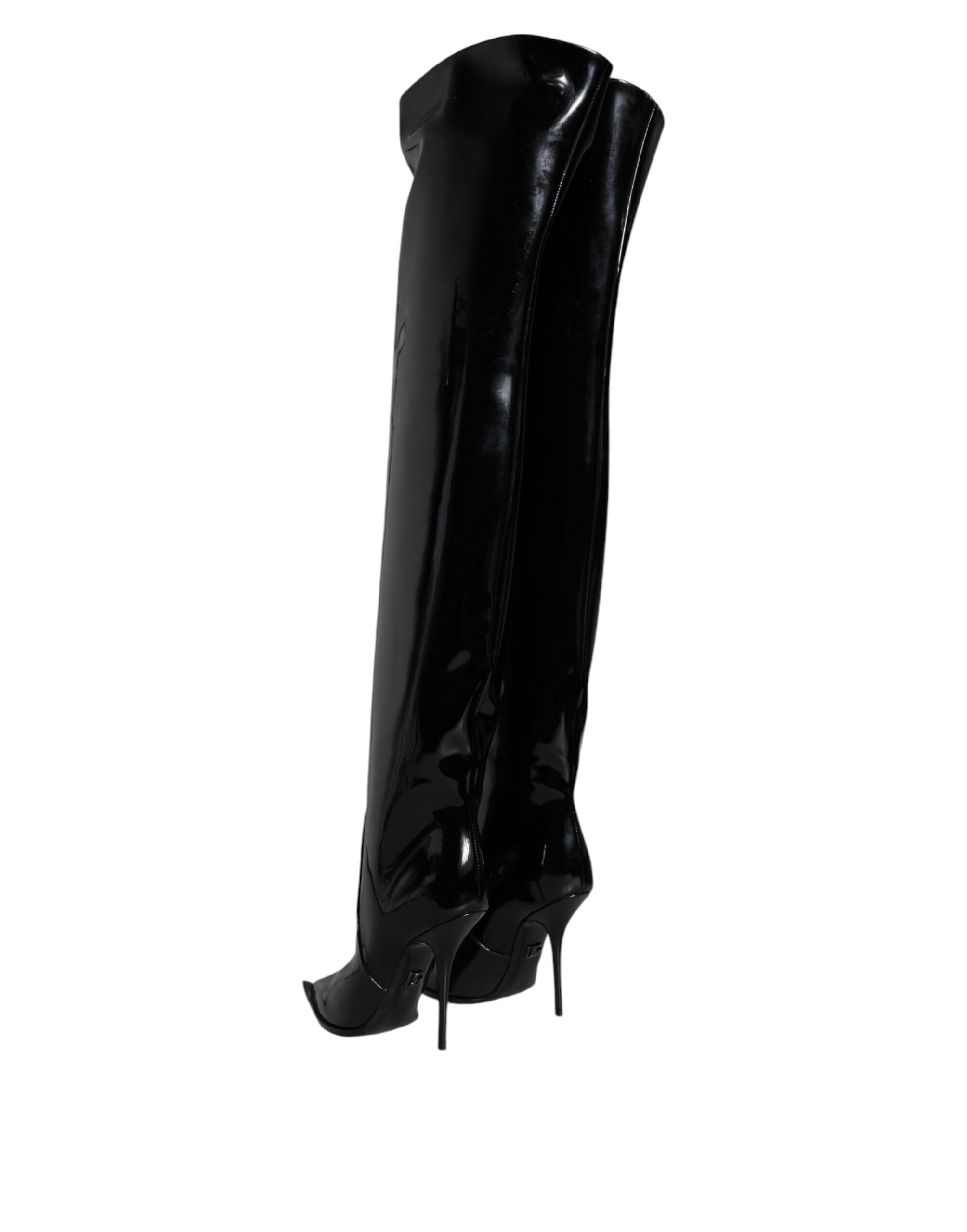 Dolce & Gabbana Black Patent Leather Knee High Boots Women's Shoes