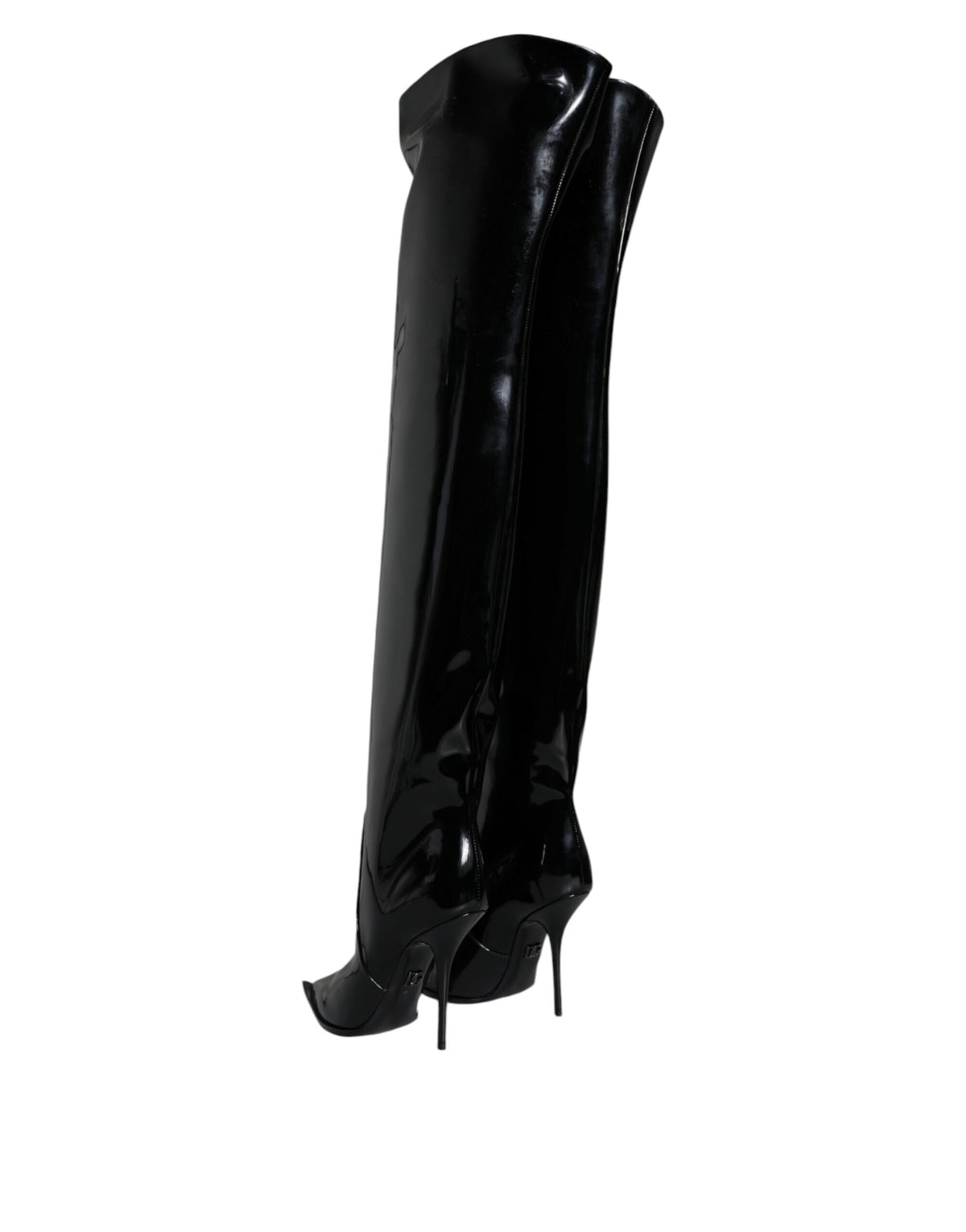 Dolce & Gabbana Black Patent Leather Knee High Boots Women's Shoes