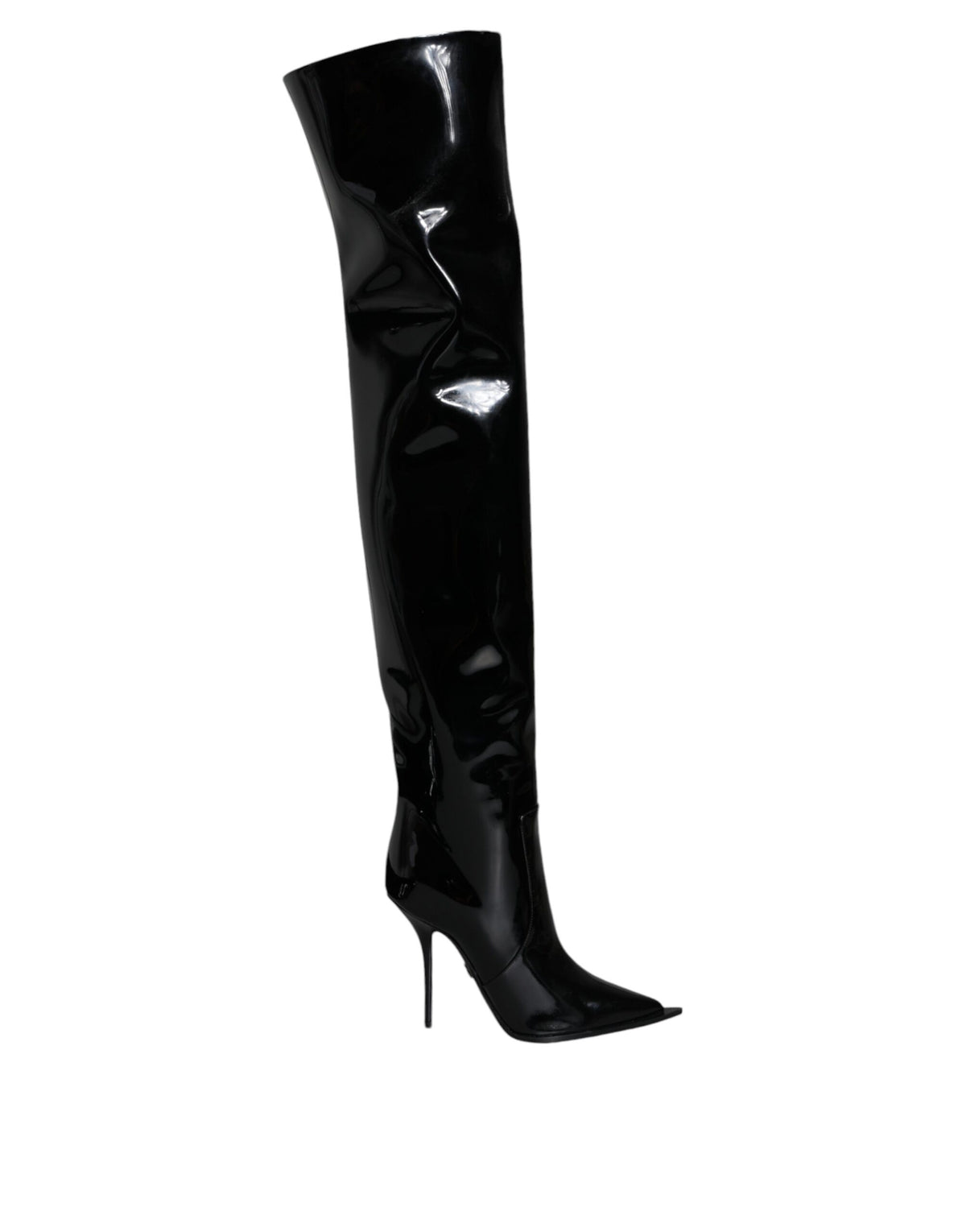Dolce & Gabbana Black Patent Leather Knee High Boots Women's Shoes