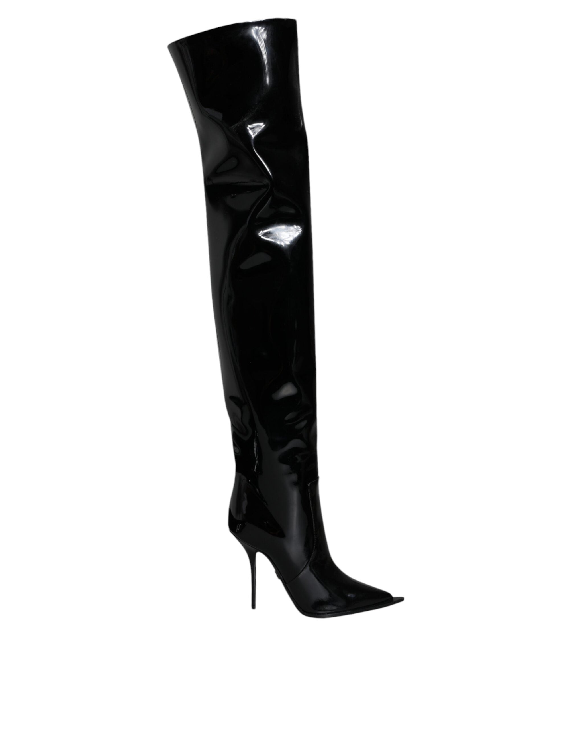 Dolce & Gabbana Black Patent Leather Knee High Boots Women's Shoes