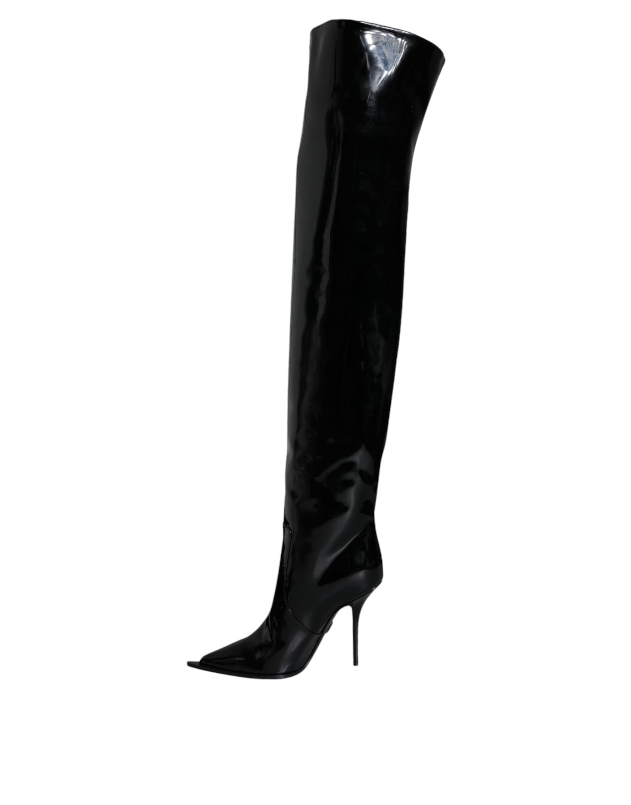 Dolce & Gabbana Black Patent Leather Knee High Boots Women's Shoes