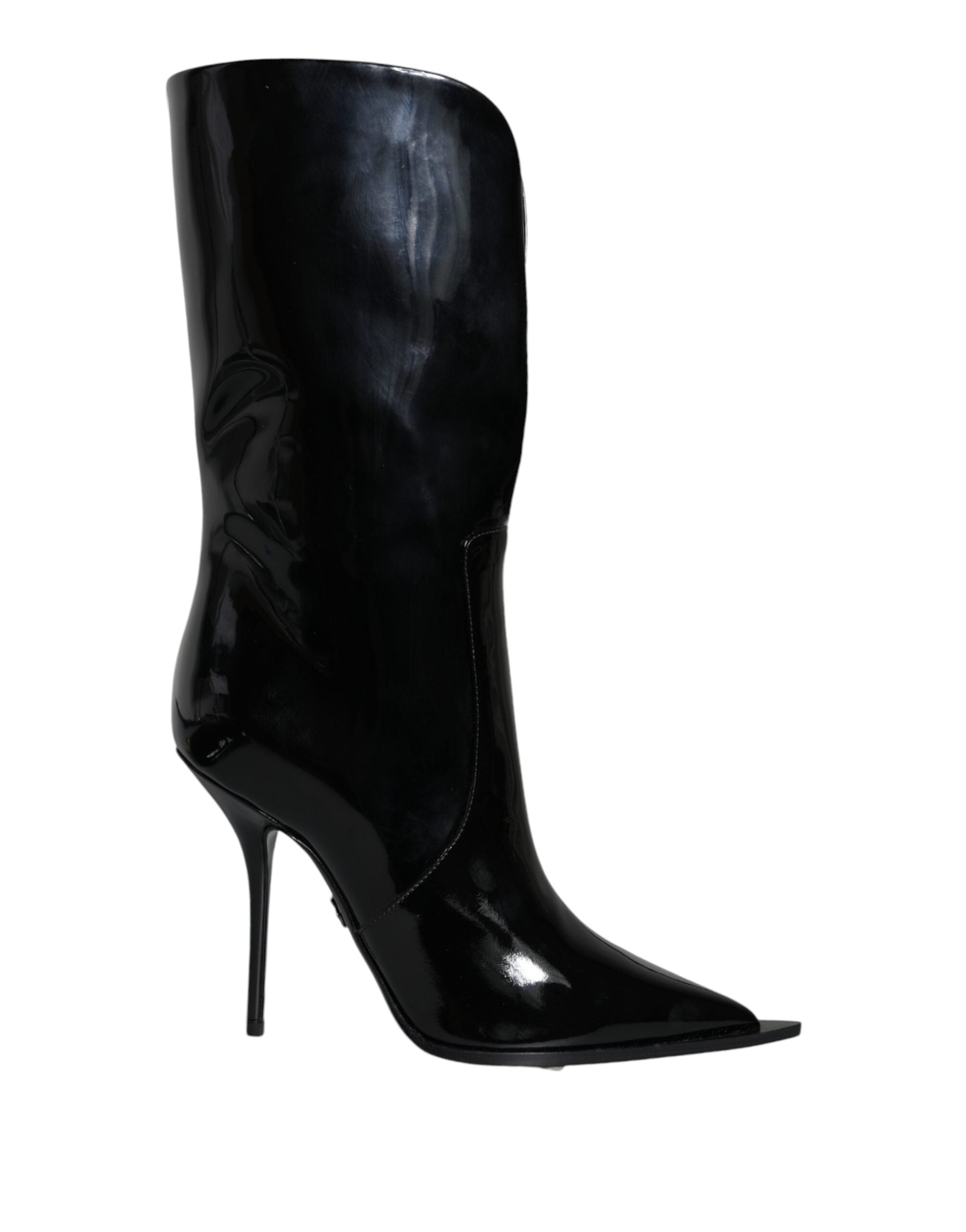 Dolce & Gabbana Black Patent Leather Mid Calf Boots Women's Shoes