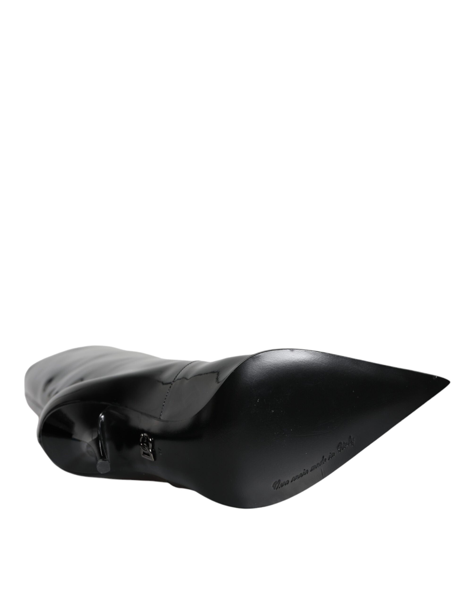 Dolce & Gabbana Black Patent Leather Mid Calf Boots Women's Shoes