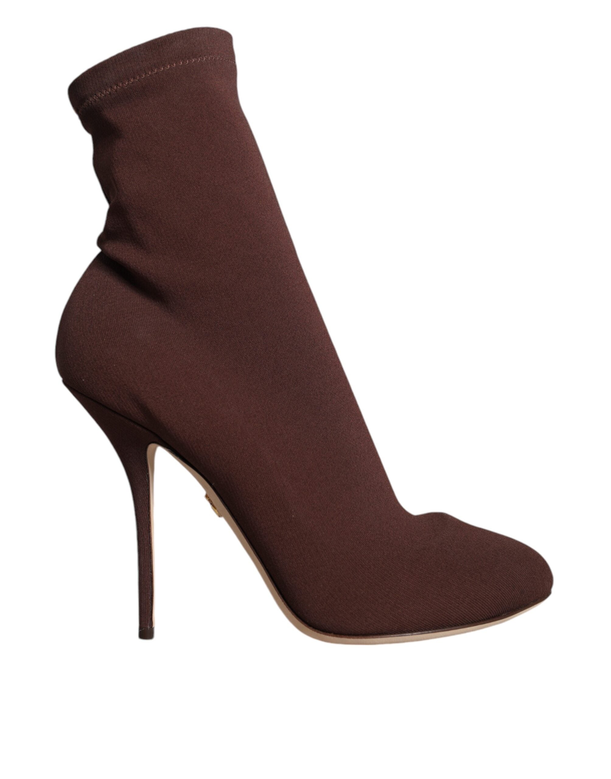 Dolce & Gabbana Brown Stiletto Heels Socks Ankle Boots Women's Shoes