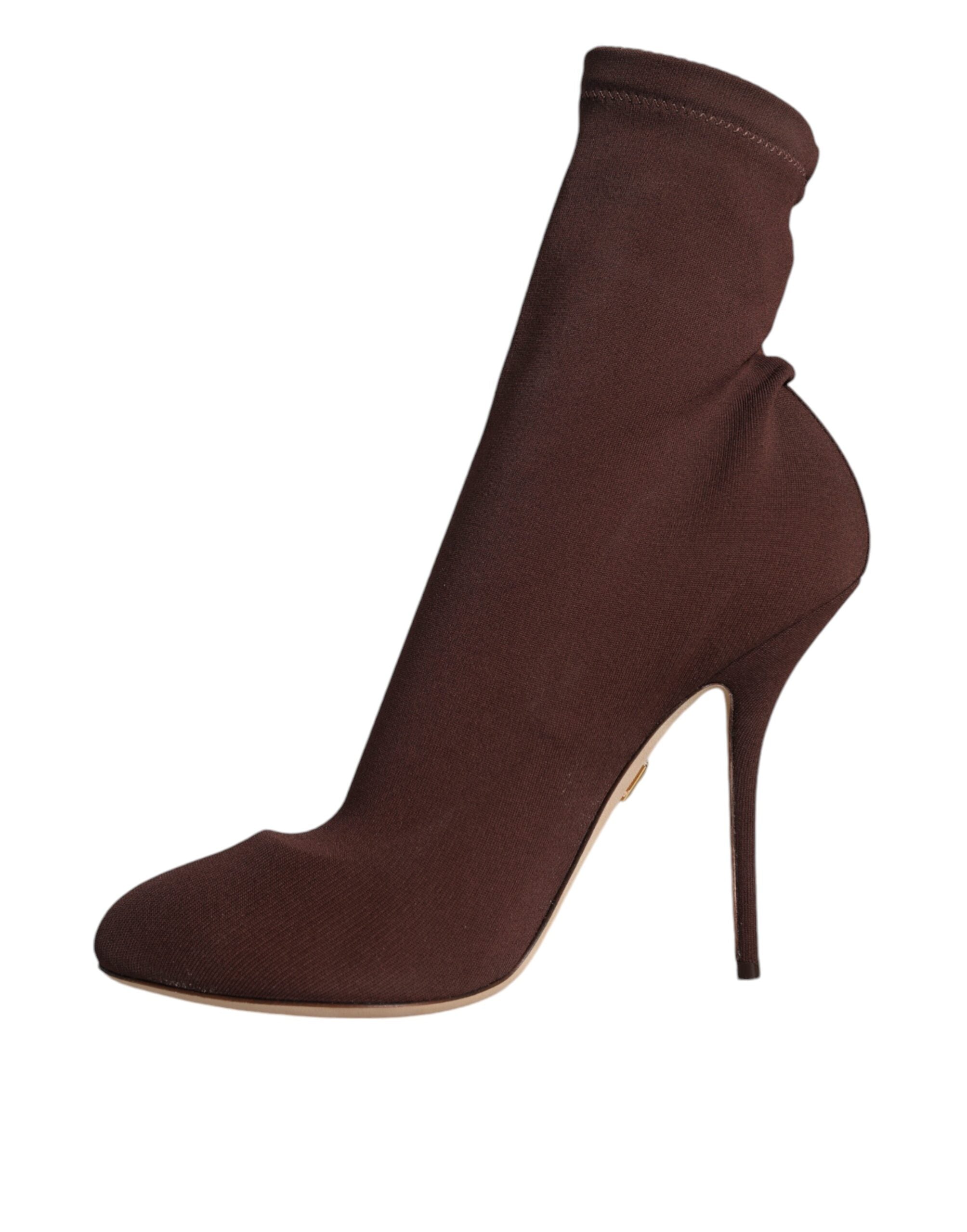 Dolce & Gabbana Brown Stiletto Heels Socks Ankle Boots Women's Shoes