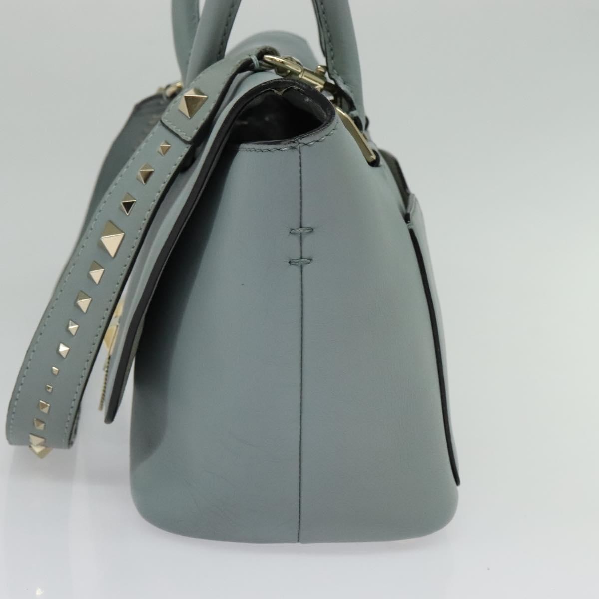 Valentino Garavani Demilune Flap Satchel Leather Blue Leather Bag (Pre-Owned)