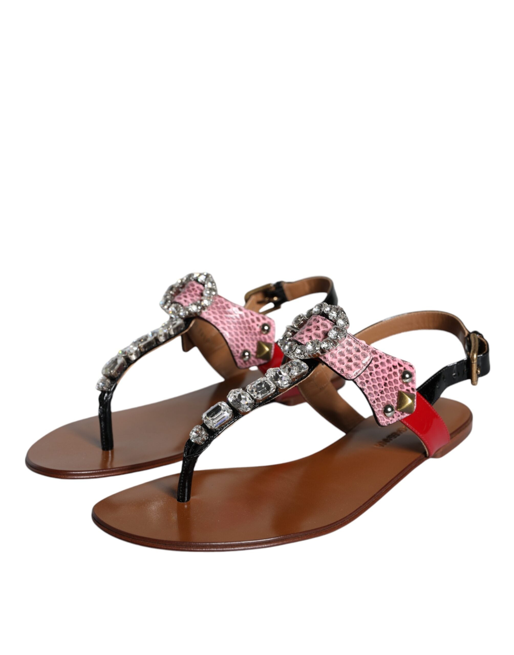 Dolce & Gabbana Multicolor Crystal Sandals Flip Flops Women's Shoes