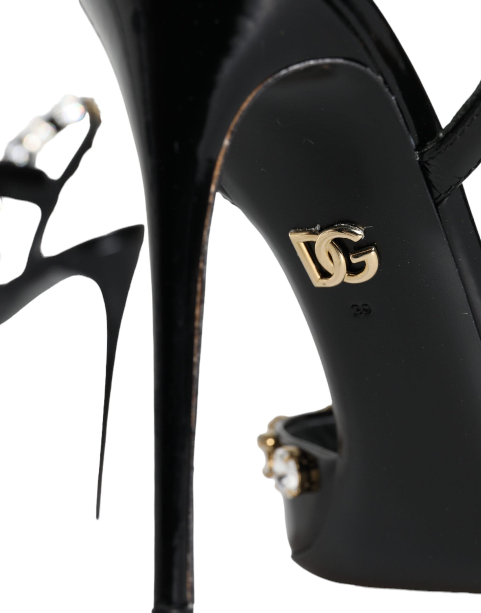 Dolce & Gabbana Black Leather Crystal Ankle Strap Sandals Women's Shoes