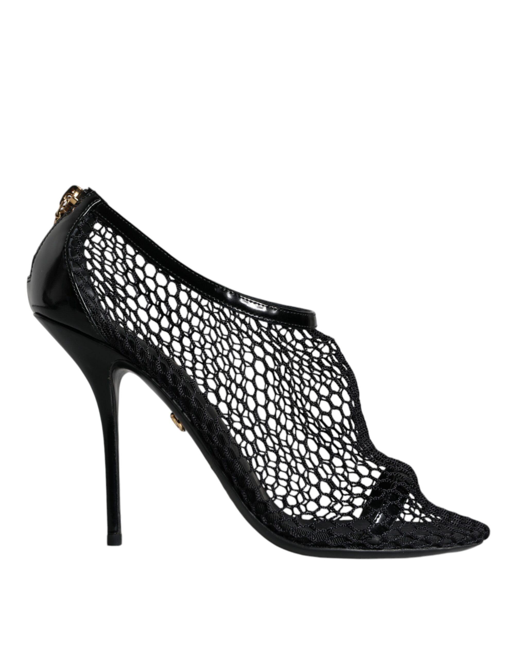 Dolce & Gabbana Black Mesh Leather Heels Keira Sandals Women's Shoes (Pre-Owned)