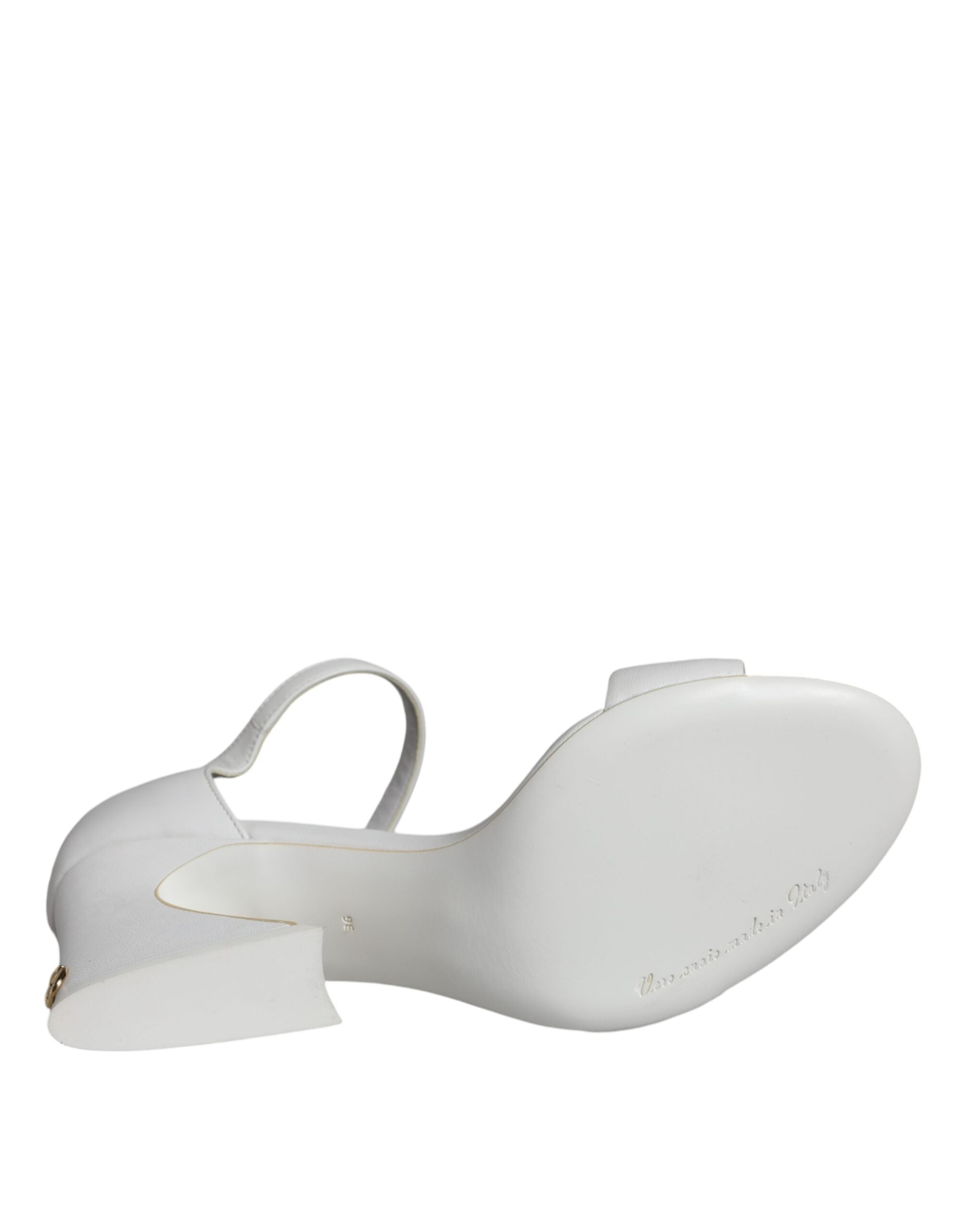 Dolce & Gabbana White Leather Heels Keira Sandals Women's Shoes