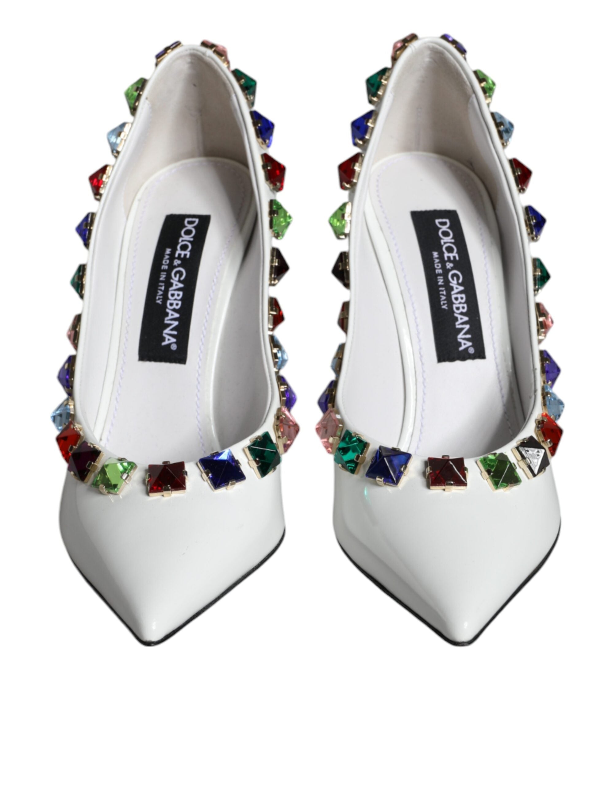 Dolce & Gabbana White Crystals Leather High Heels Pumps Women's Shoes